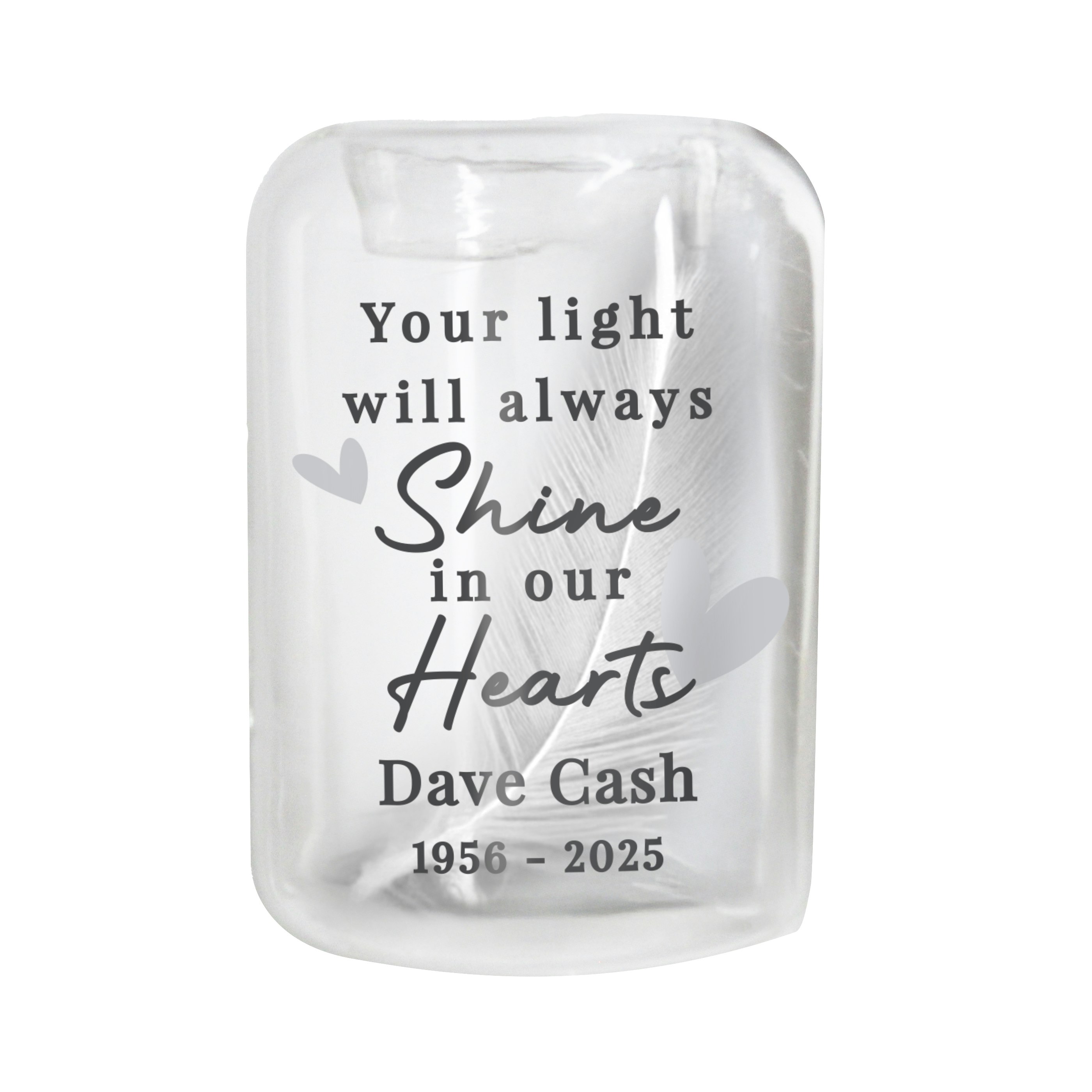 Personalised Memento Company White/Light Personalised In Our Hearts Memorial Feather Tea Holder