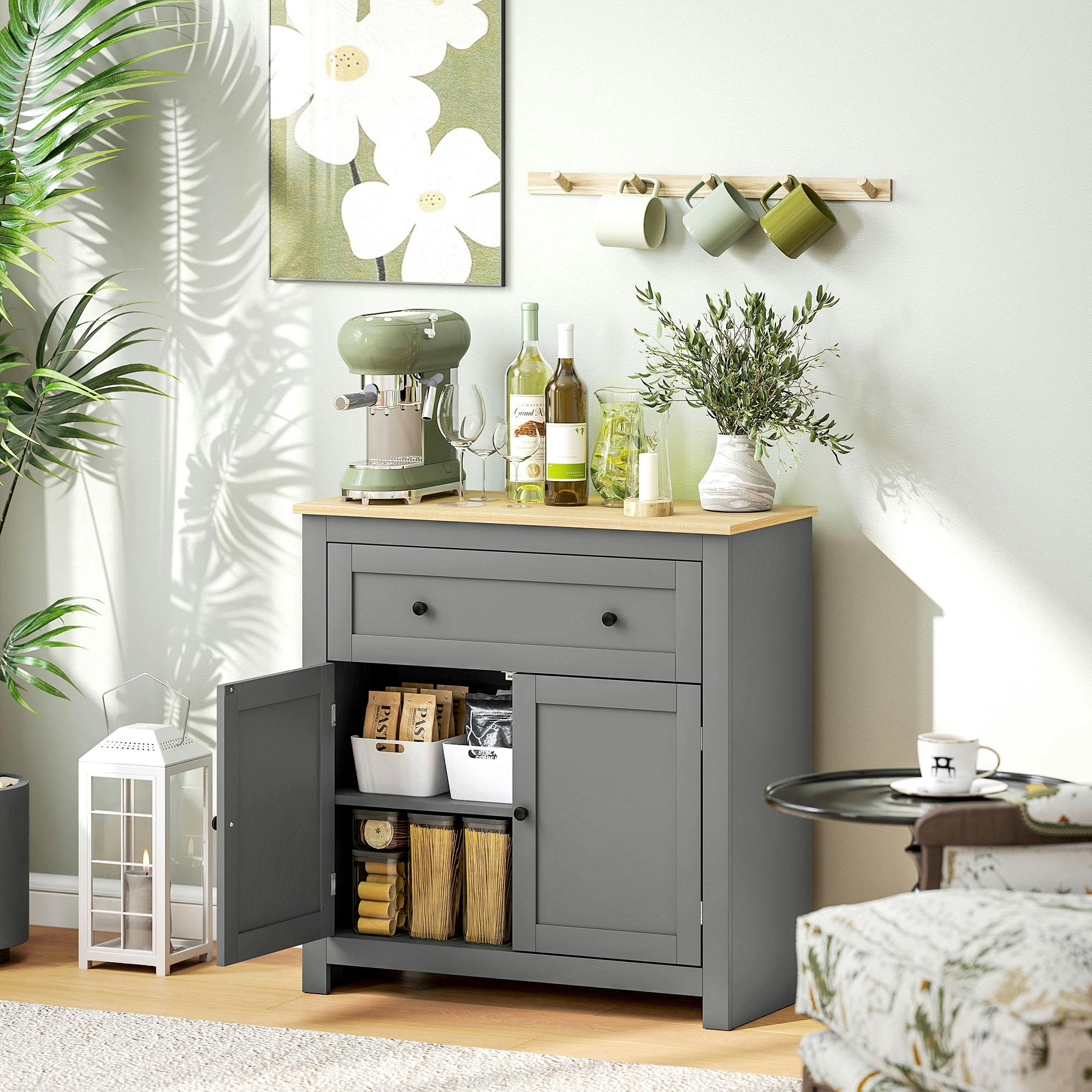 Rackhams Grey Sideboard Storage Cabinet With Adjustable Shelf, Drawer,
