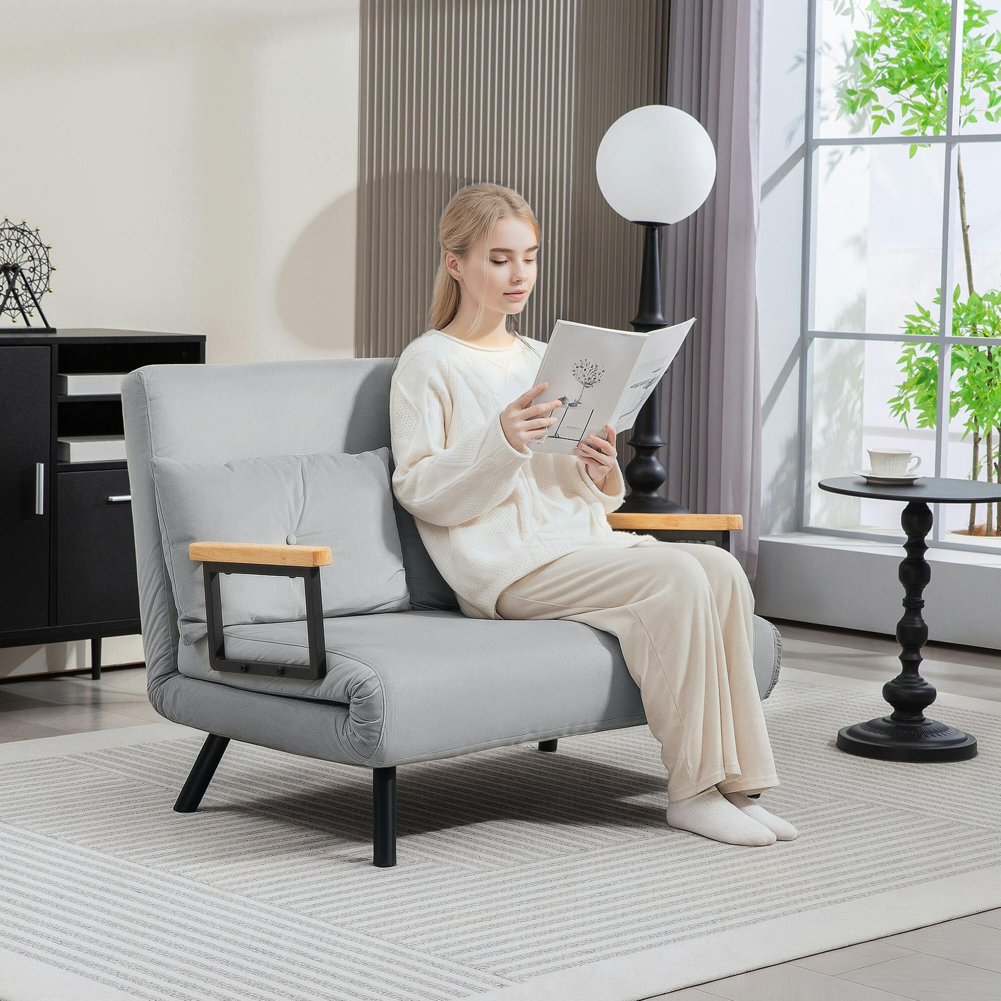 Rackhams Light/Grey Click Clack 2 Seater Sofa Bed For Living Room, Guest Room