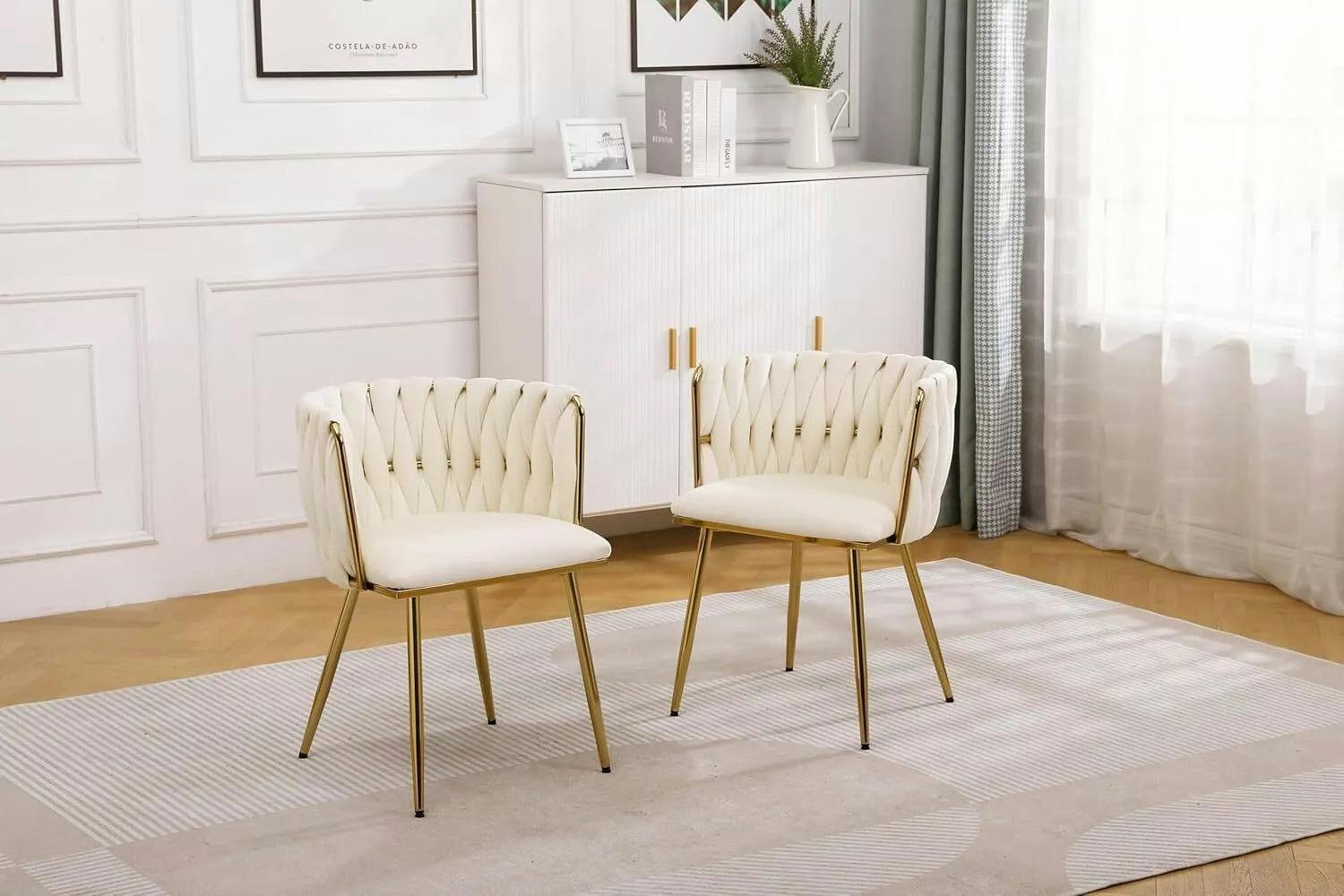 B&Q - Set Of 2 Velvet Dining Chairs Luxury Gold Legs Padded Velvet Dining Office Chair - Image 2