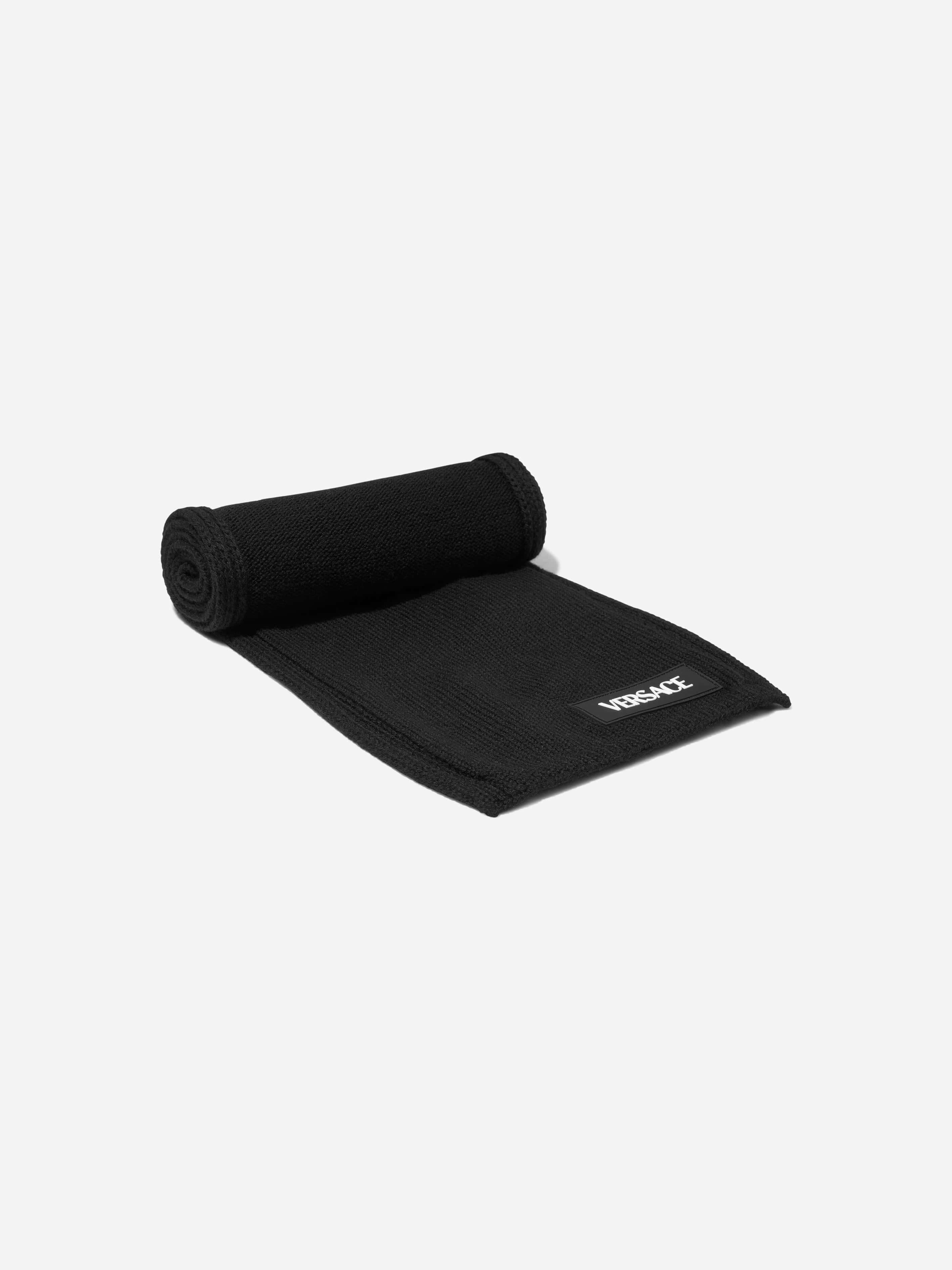 Versace Unisex Kids Black Kids Patch Logo Scarf In - S 6 - 8 Yrs