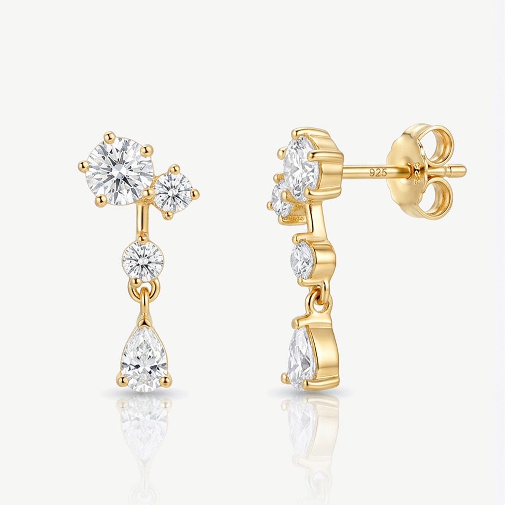 Muchv Silver Dainty Cluster Drop Stud Earrings