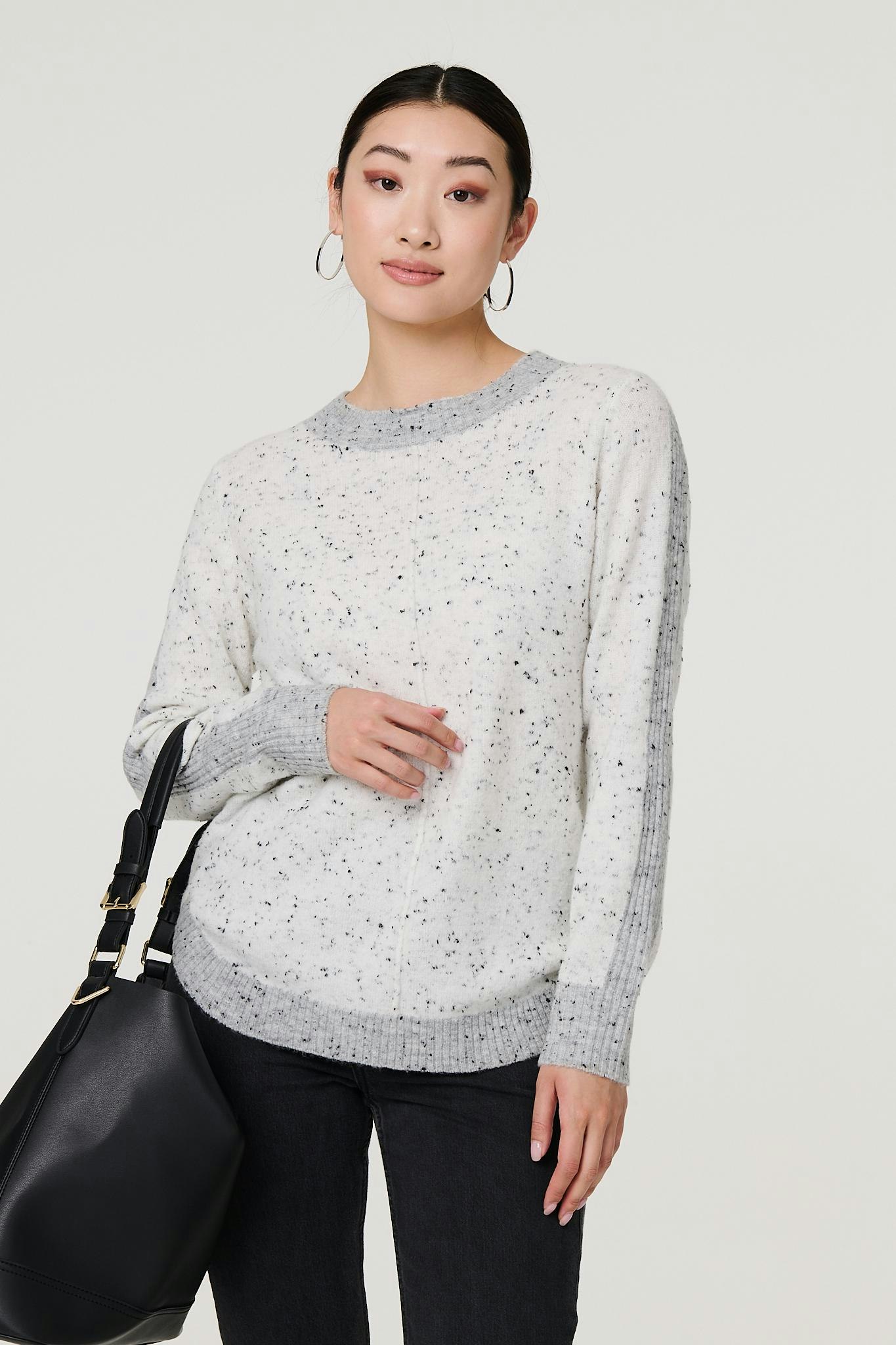 Izabel London Grey Colour Block Long Sleeve Curve Hem Jumper - 8