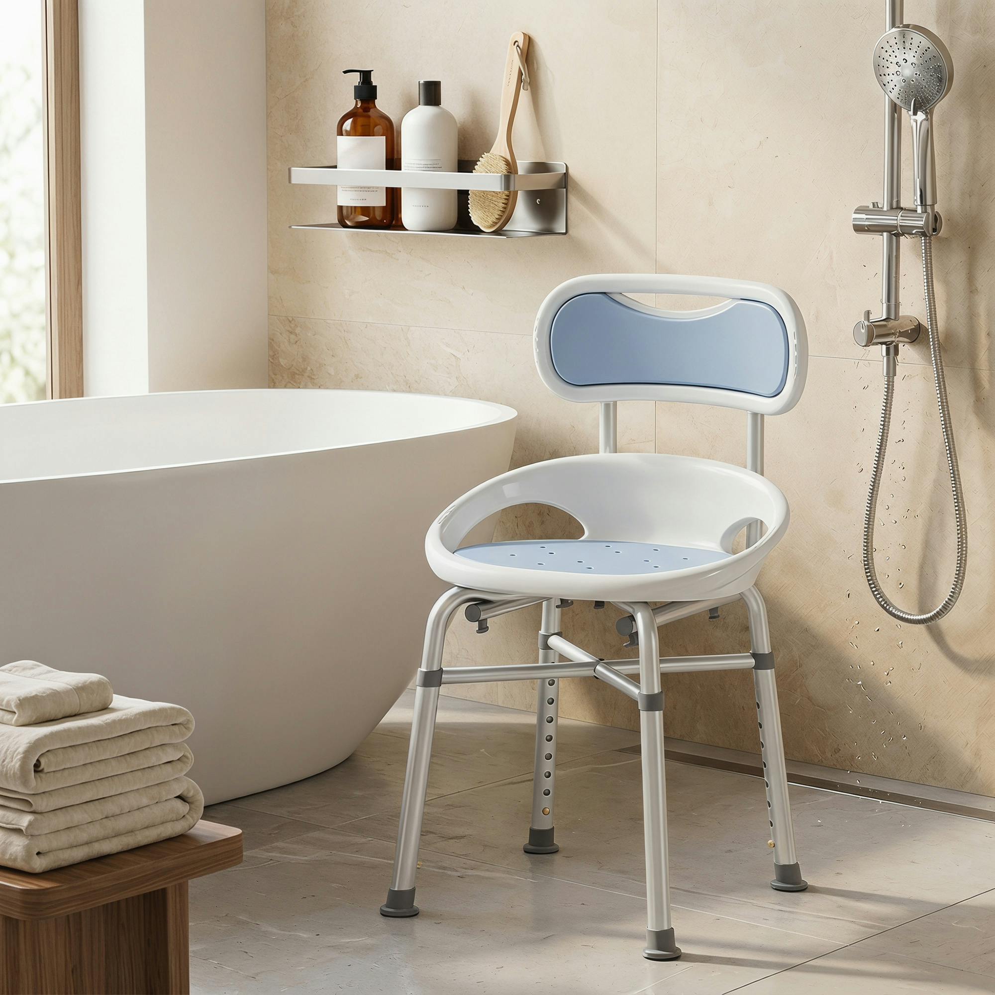 Homcom Shower Chair With Back, Adjustable Height, Side Support