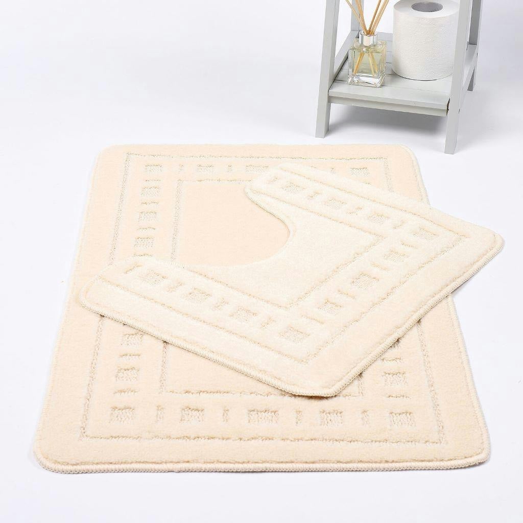 - Diem Bath Mat 2 Piece Set Non-Slip Pedestal And Bath Mat Toilet Bathroom Rug -Cream - Image 3