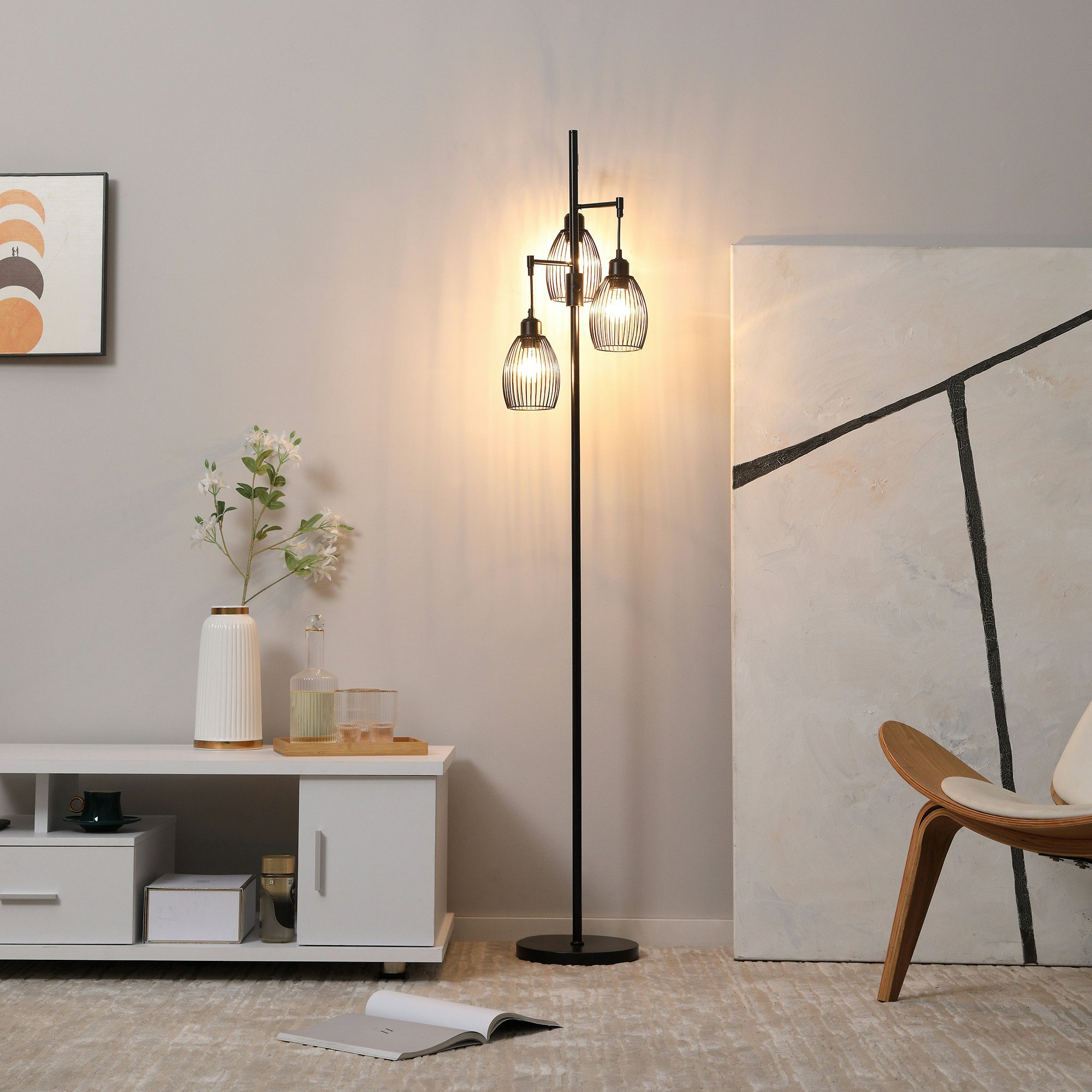 Rackhams Light Industrial 3- Floor Lamp Dimmable Standing Lamp