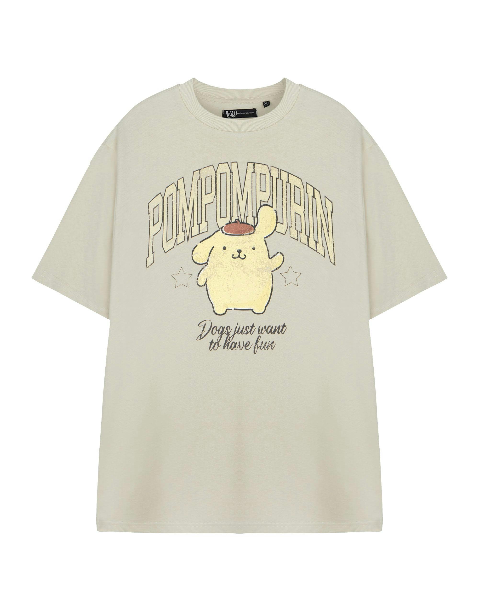 Vanilla Underground Women's Beige Hello Kitty & Friends Pompompurin Short Sleeved T-Shirt - Small