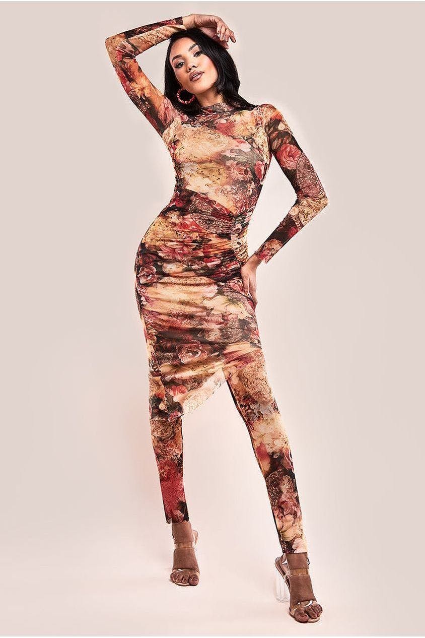 Goddiva Orange Printed Sheer Leggings - By - S
