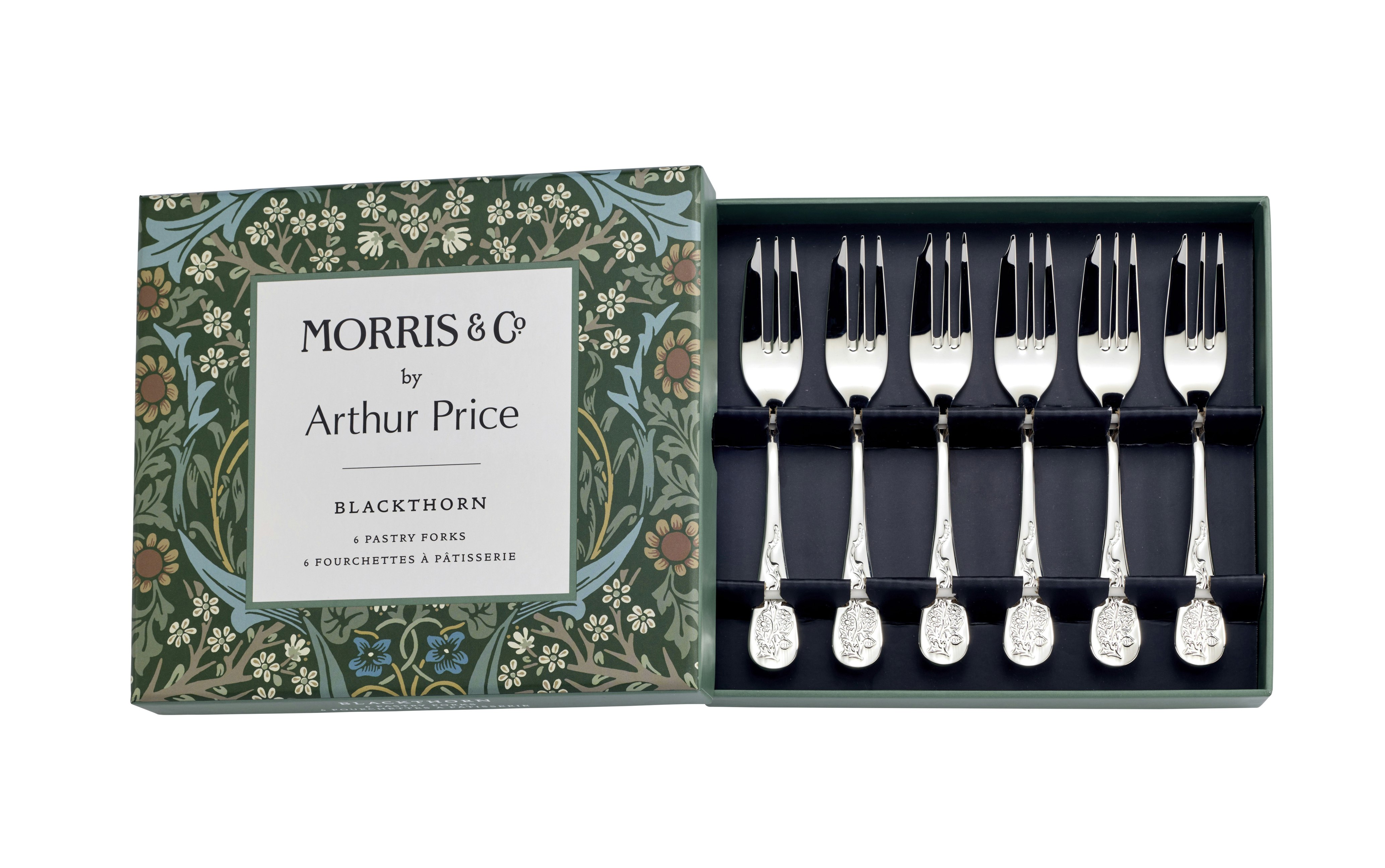 Rackhams Morris & Co. 'Blackthorn' Stainless Steel Gift Boxed Set Of 6 Pastry Forks - 6 Pieces - Stainless Steel - 18/10 Stainless Steel