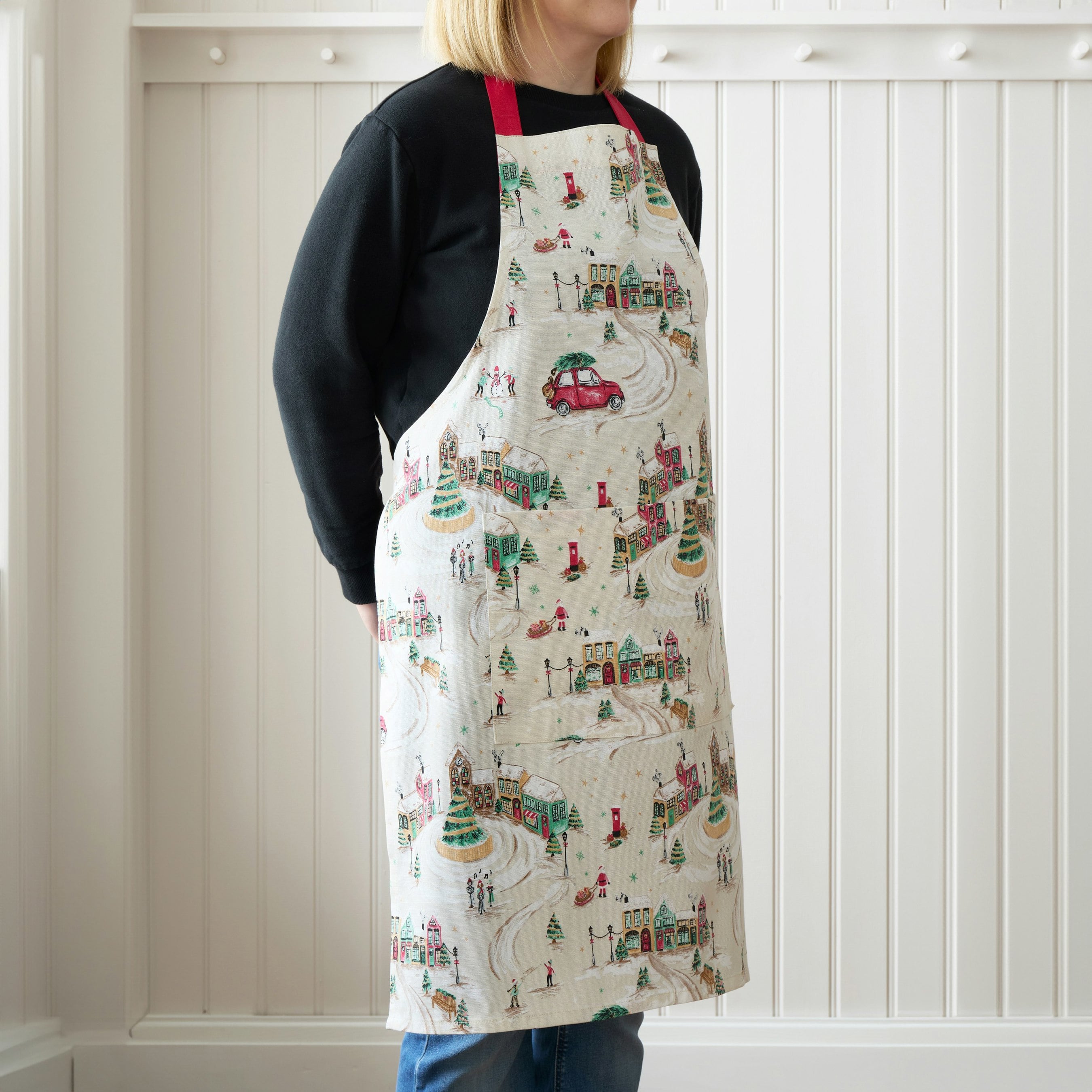 Rackhams Christmas Town Cotton Kitchen Adult Apron Natural - Natural