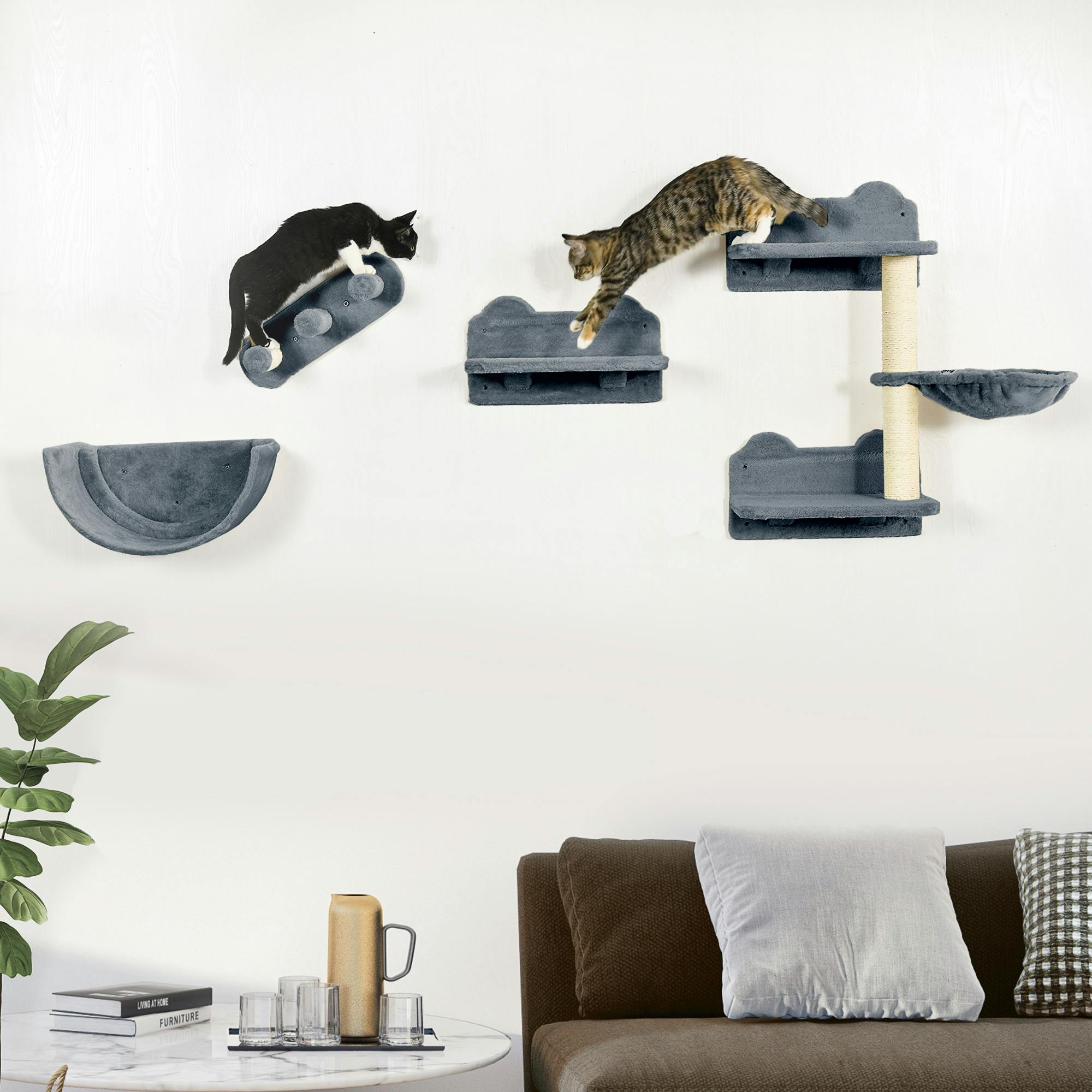 Cat Tree Wall Mounted Shelves Scratching Post Climbing Activity Set Grey - Image 4