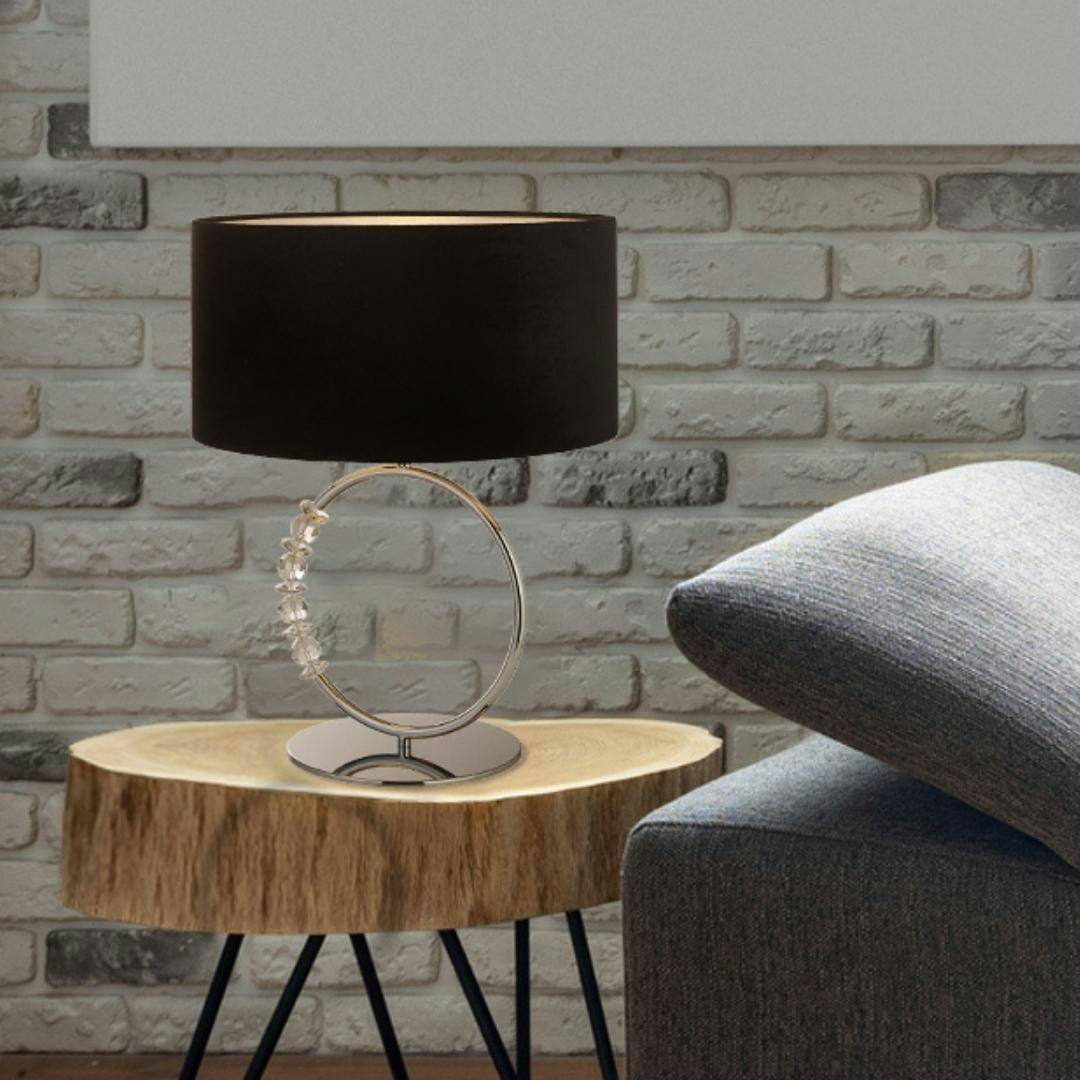 Rackhams Black Bianca Polished Chrome & Table Lamp