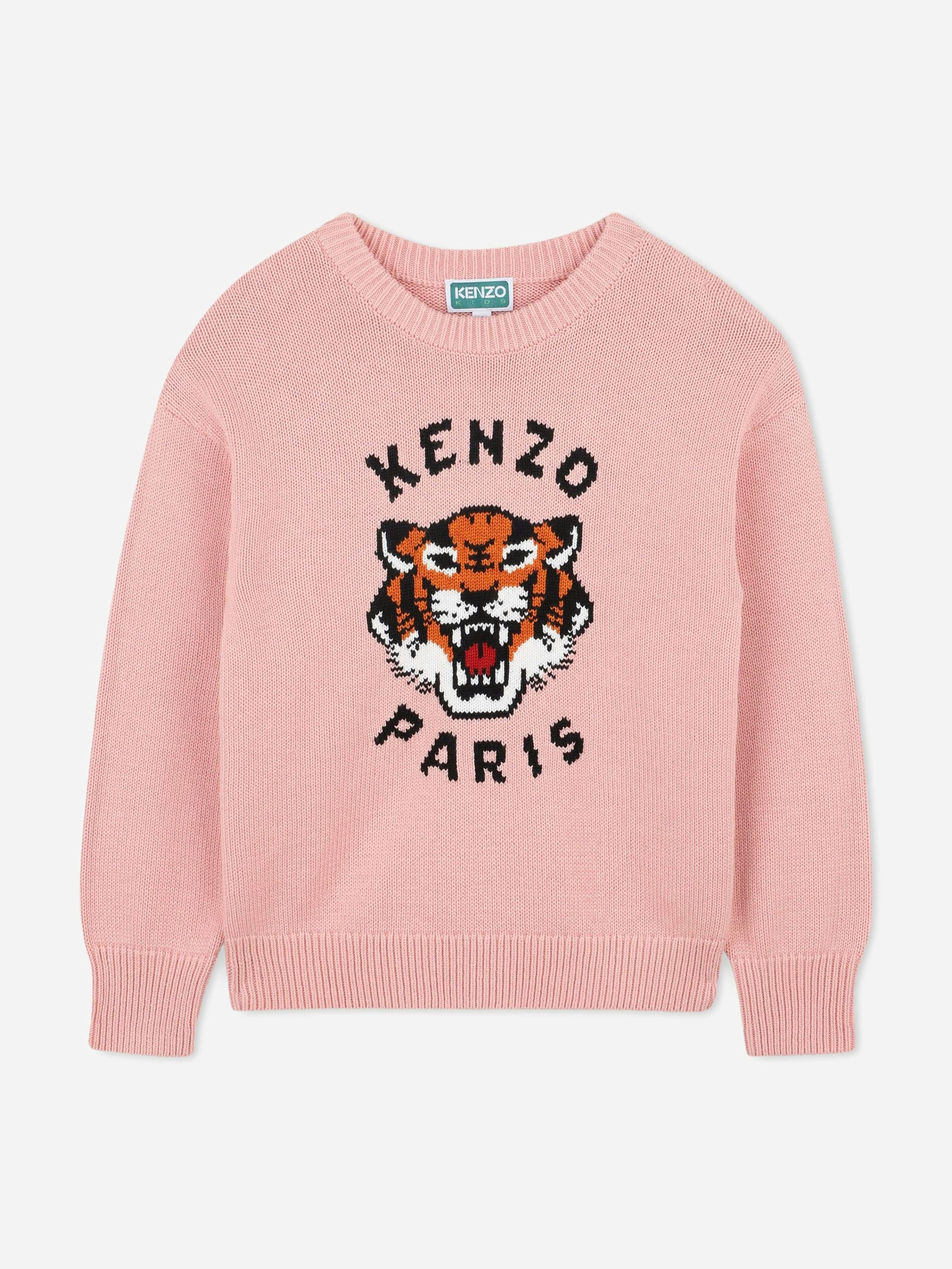Kenzo Kids Girls Pink Kenzo Lucky Tiger Knitted Jumper In - 2 Yrs