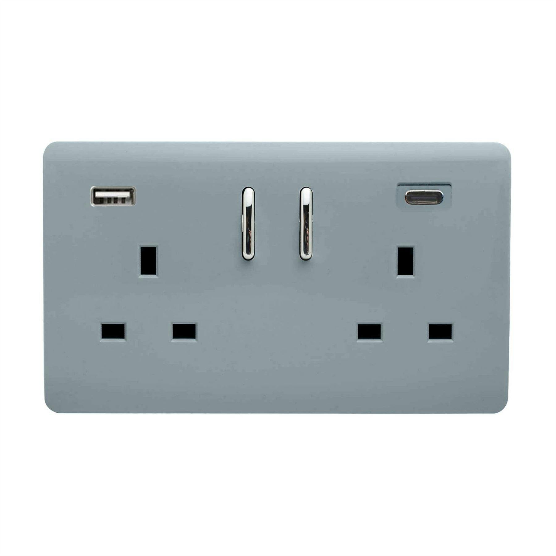 Trendi Switch Grey 2 Gang Usb 3100Ma Type A & C Usb Plug Socket In Cool