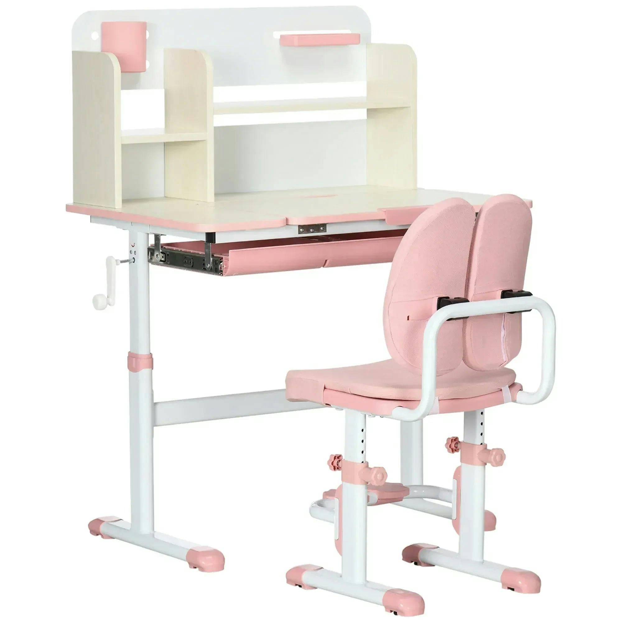 Homcom Pink Kids Desk And Chair Set, Height Adjustable Kids School Desk & Chair Set W/ Shelves, Washable Cover, Anti-Slip Mat For Kids 3-12 | Aosom Uk - Image 7
