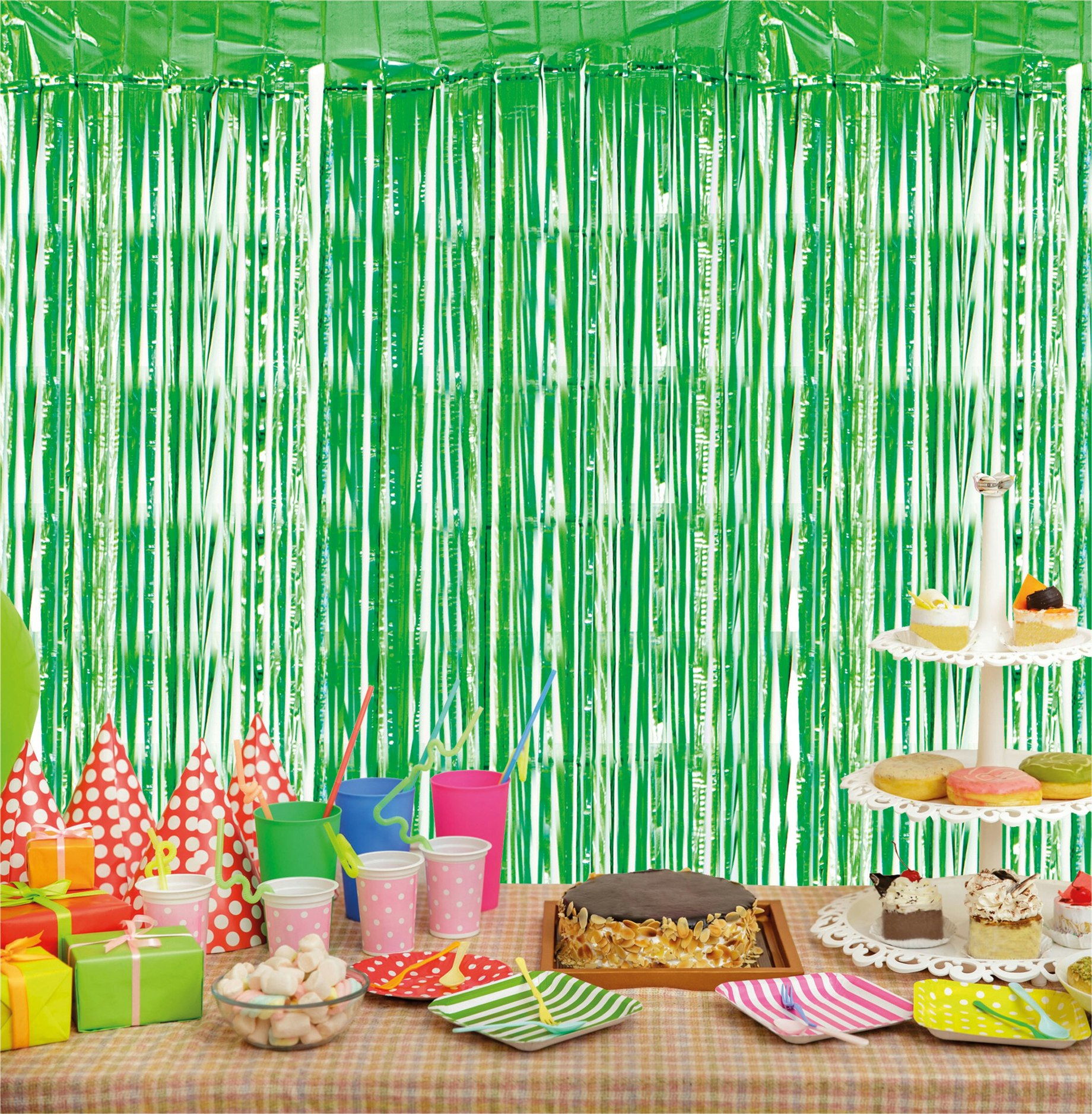 Cheetah Green Metallic Tinsel Curtain, 2M X 1M