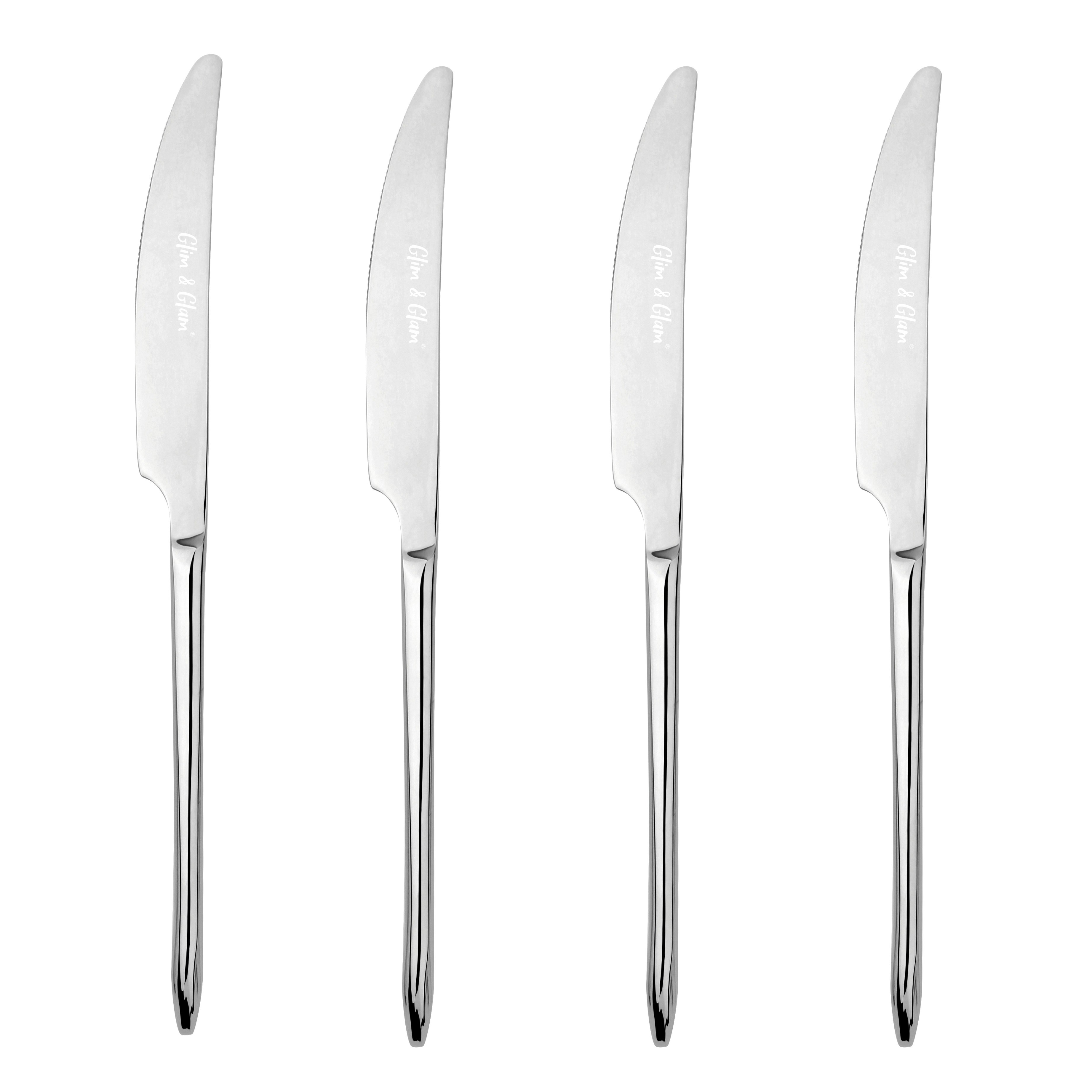 Glim & Glam Silver Cutlery 18/8 Stainless Steel Dinner Knife 4Pc Set Versailles - Stainless Steel - Dinner Knife