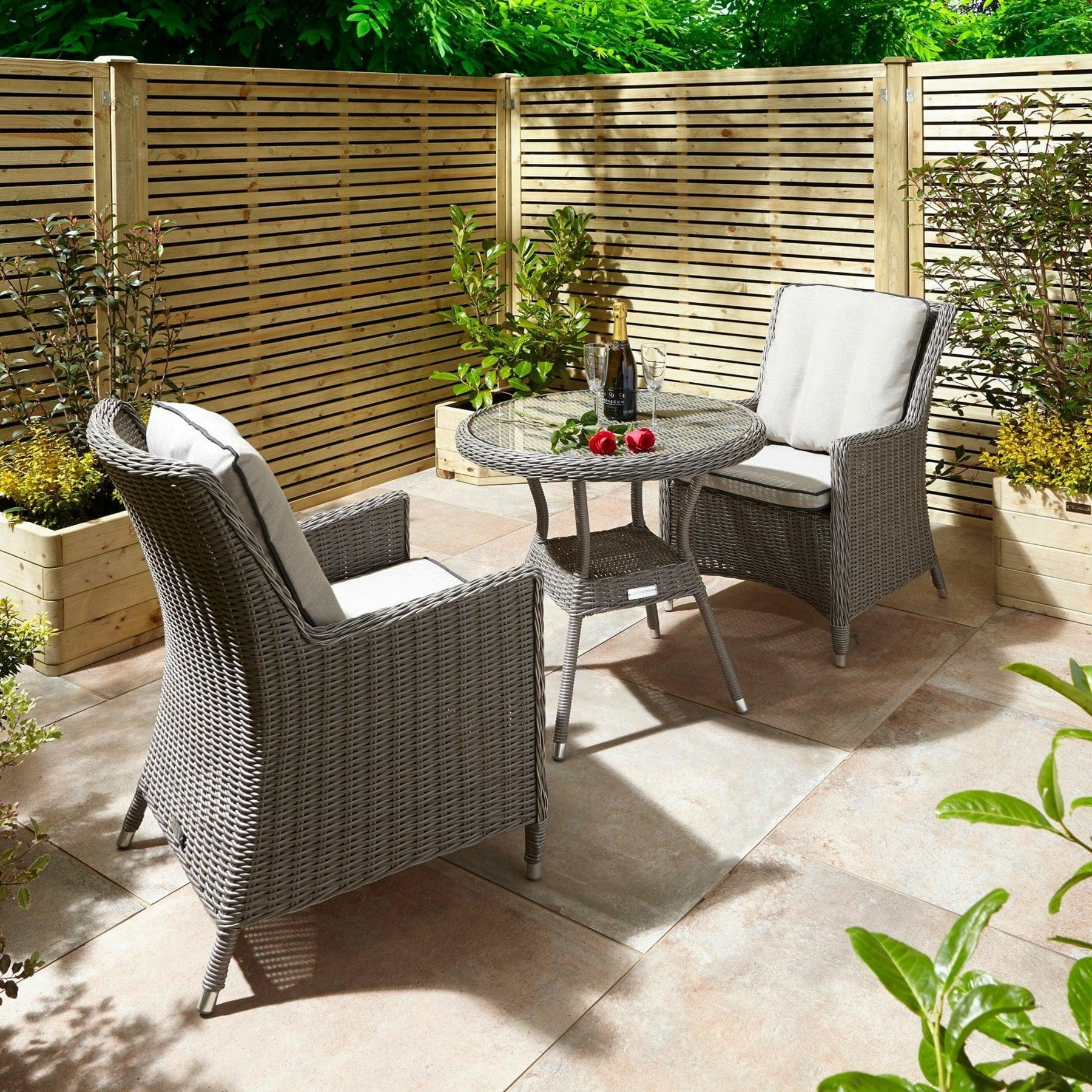 Rackhams Grey Rattan Effect Two Seater Bistro Set - Two Colours - Natural Stone