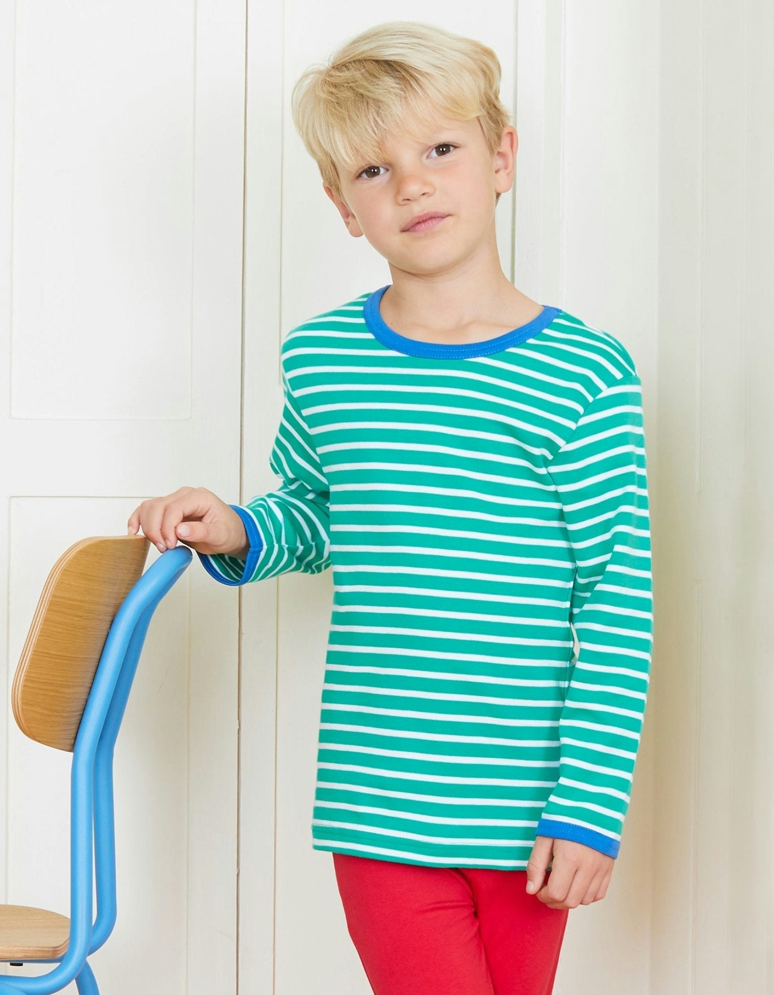 Toby Tiger Green Organic Breton Long-Sleeved T-Shirt - 12-18M / 86Cm
