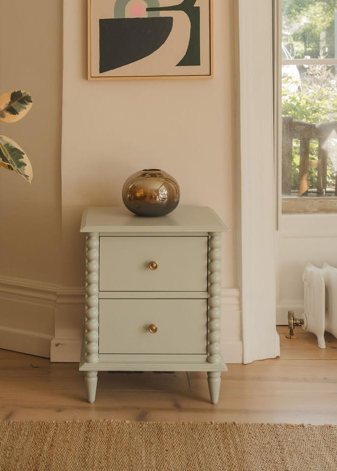 Statement Furniture Green Cromwell Bedside Table With Bobbin Design - Pale Olive,