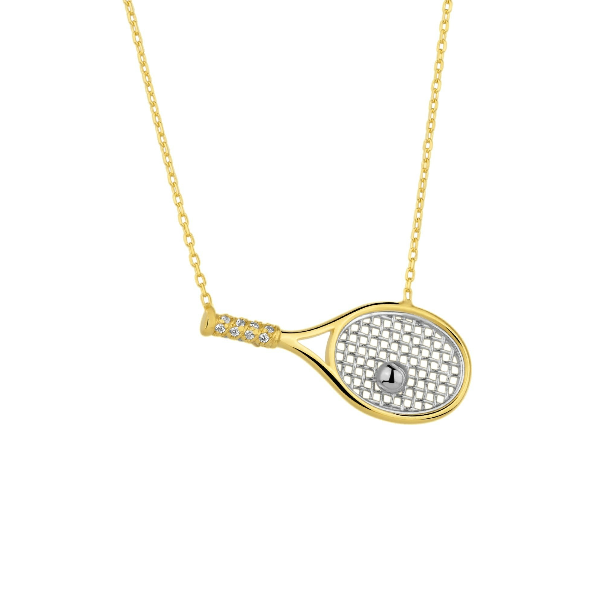 Spero London Silver/Gold Sterling Tennis Racket Necklace