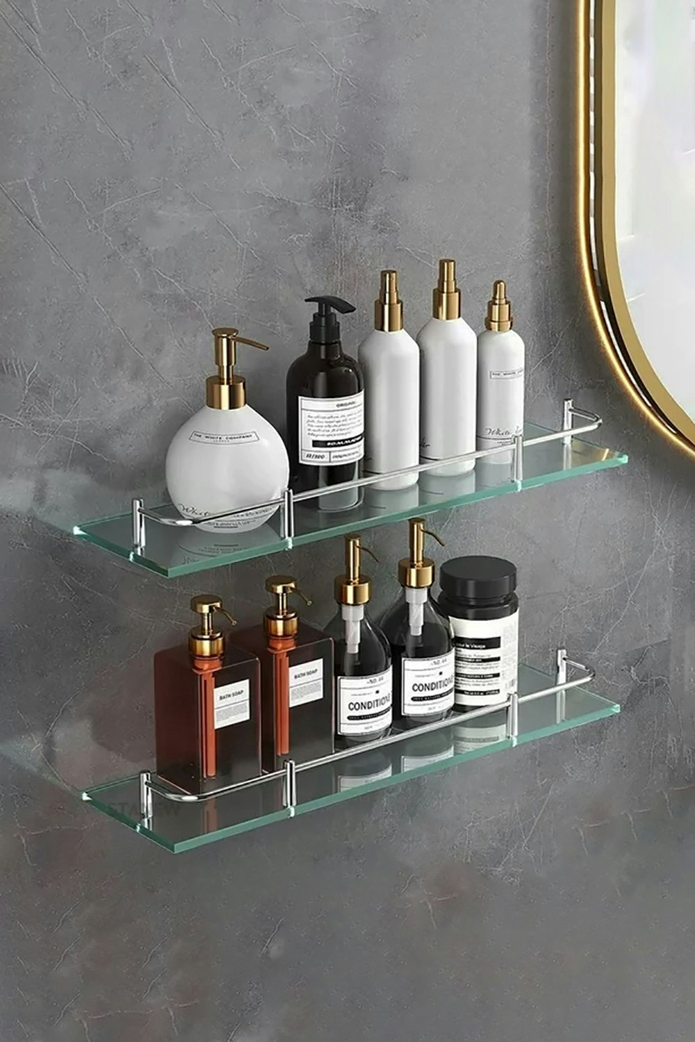 Living And Home Silver 50Cm Shelf Tempered Glass 6Mm Thick Storage Organizer Wall Mounted Bathroom
