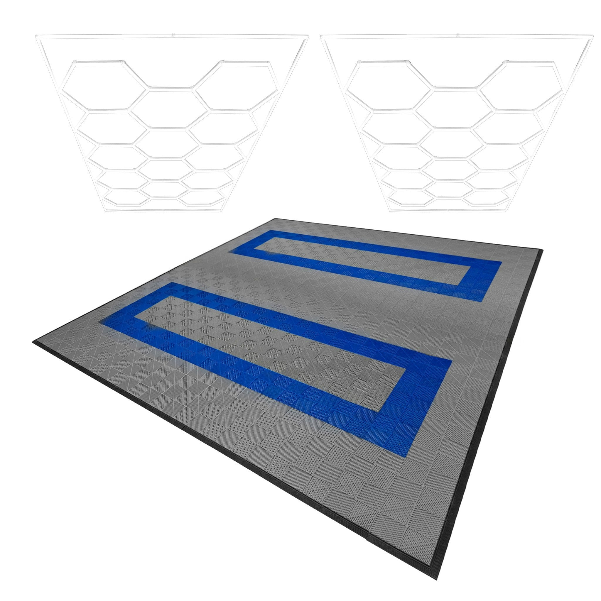 Rackhams Grey/Blue Hexagon Led Lights X 2 & Vented Garage Floor Tiles With Edges - 165 & 60
