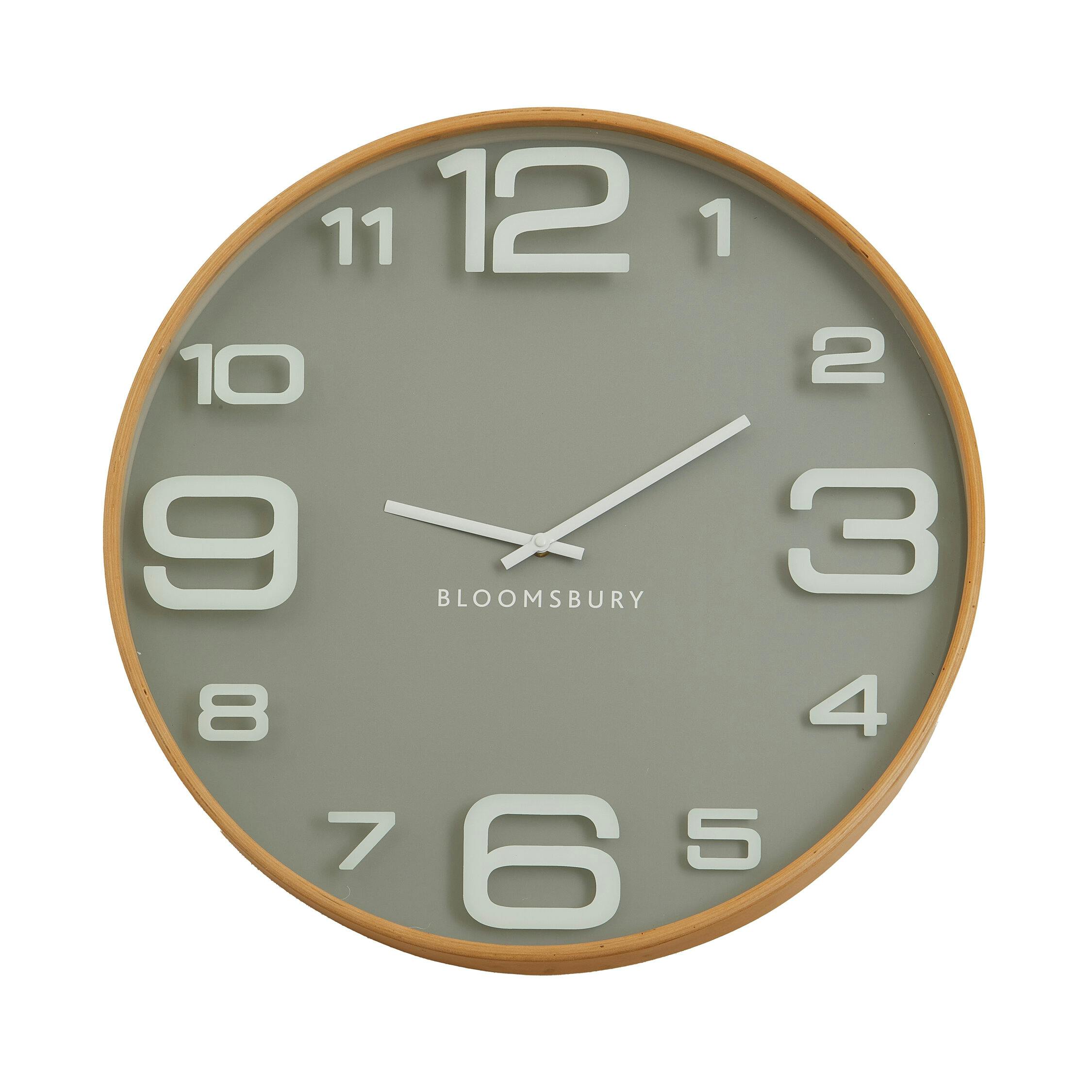 B&Q - Large Wall ClockGrey & Natural Finish 60Cm Round Clock With Glass PanelDual-Tone Wooden Wall Clock - Image 2