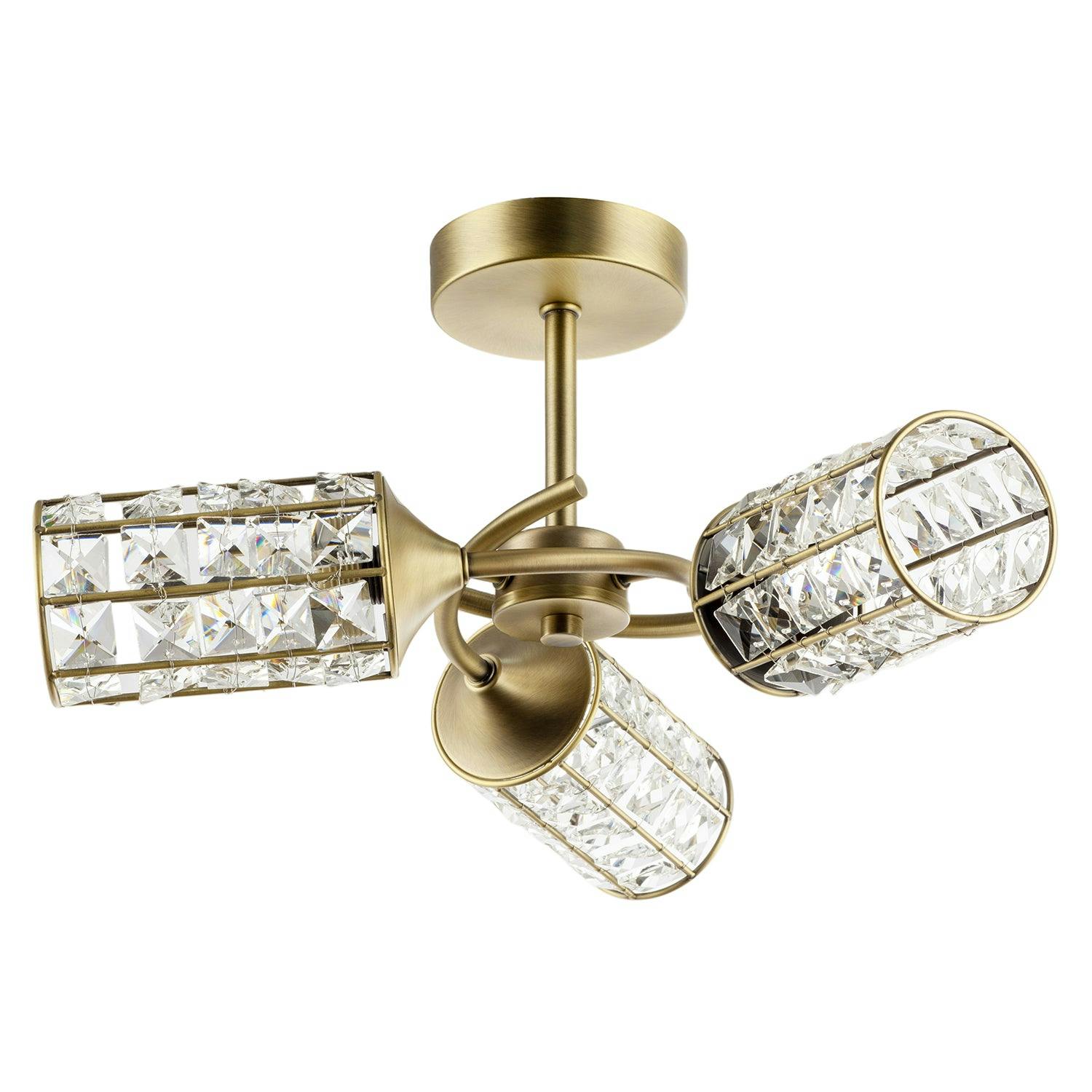 Happy Homewares Light Antique Brass Ceiling With Cylindrical Acrylic Beaded Shades