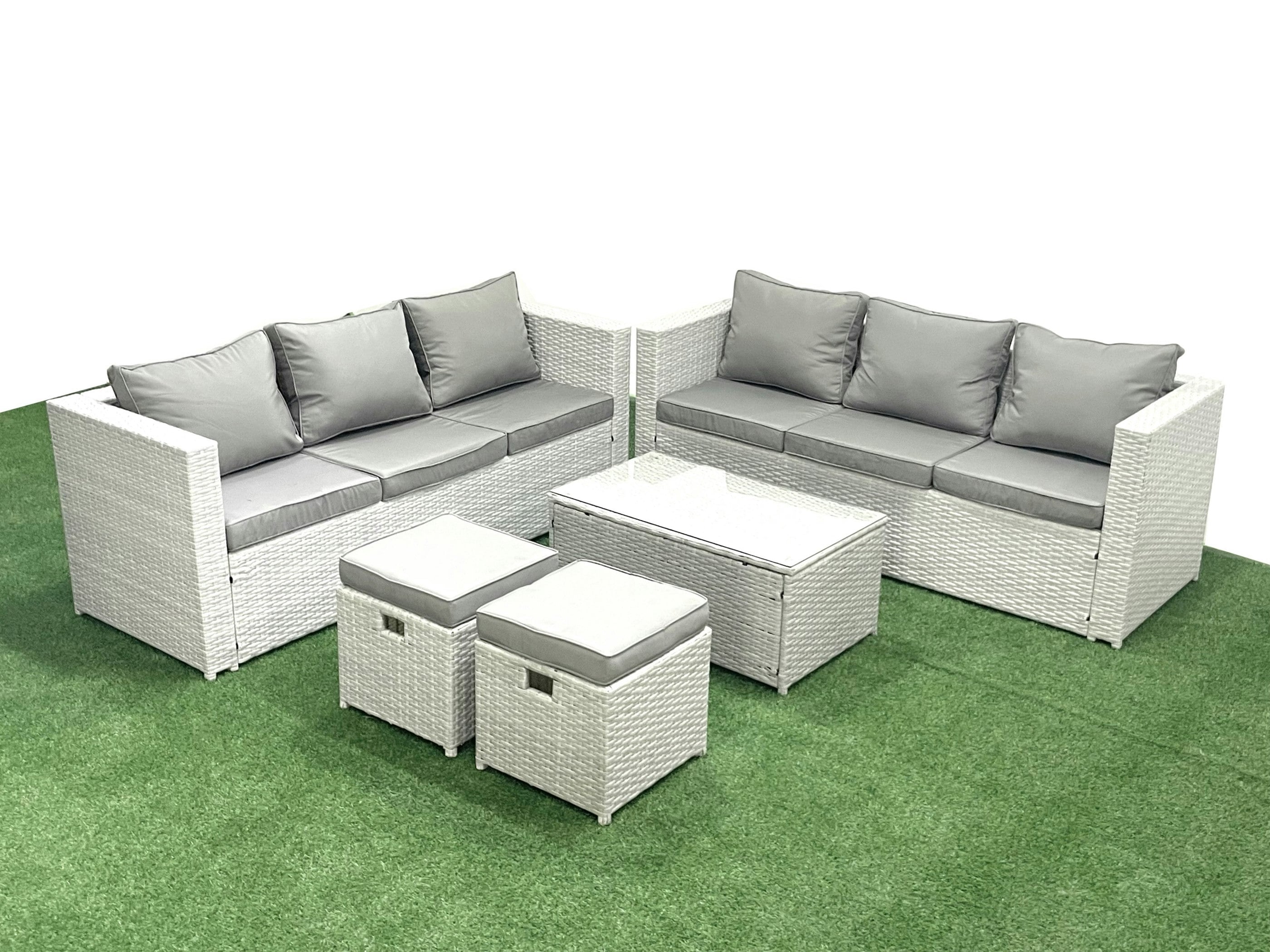 Rackhams Light/Grey Garden Outdoor Pe Rattan Furniture Set 8 Seater Rattan Garden Sofa Set With 2 Footstool Mixed Small
