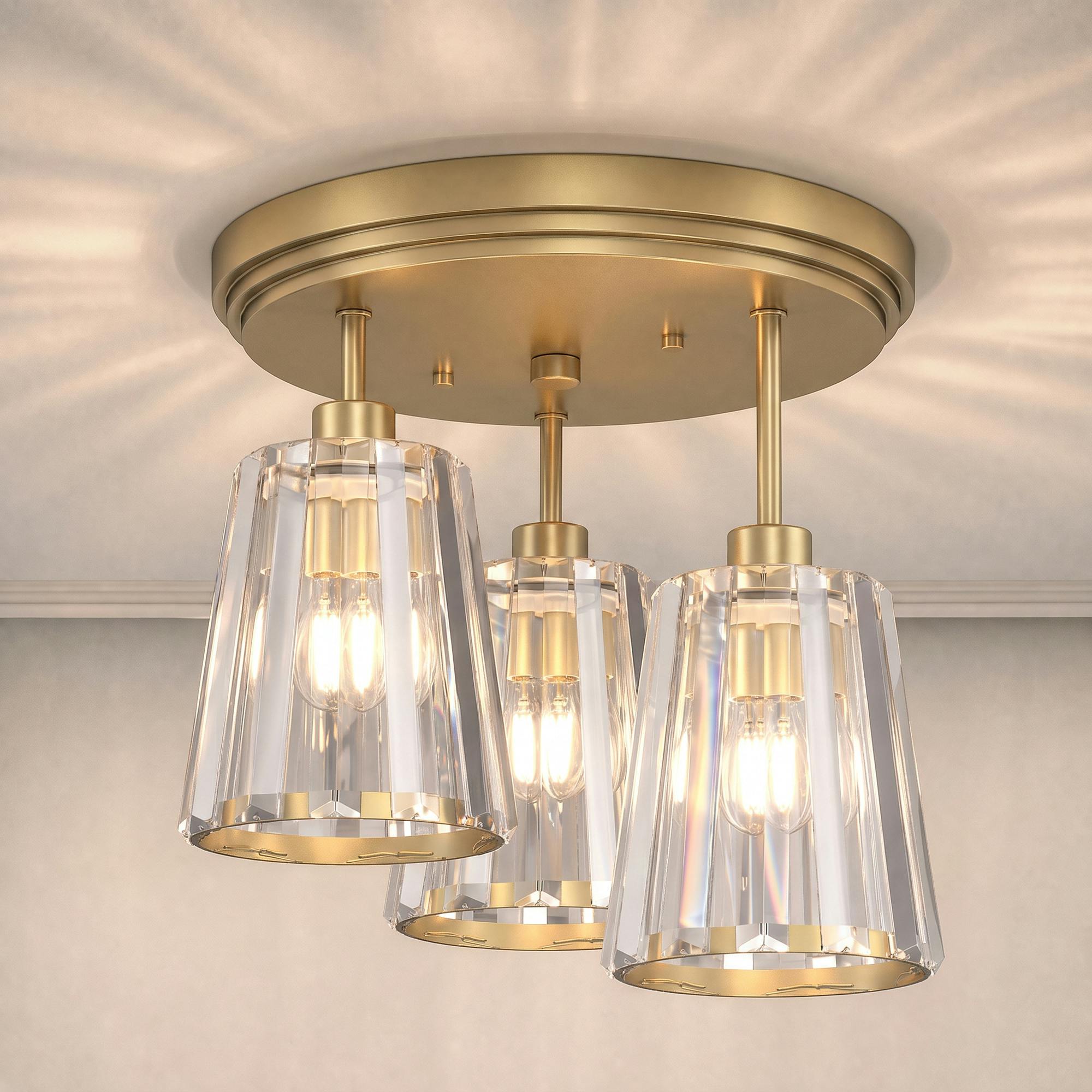 Homcom Gold Tone 3-Light Crystal Glass Ceiling Light, Triple Head With Dual Mounting, Modern Ceiling Lamp For Living Room, - Image 5