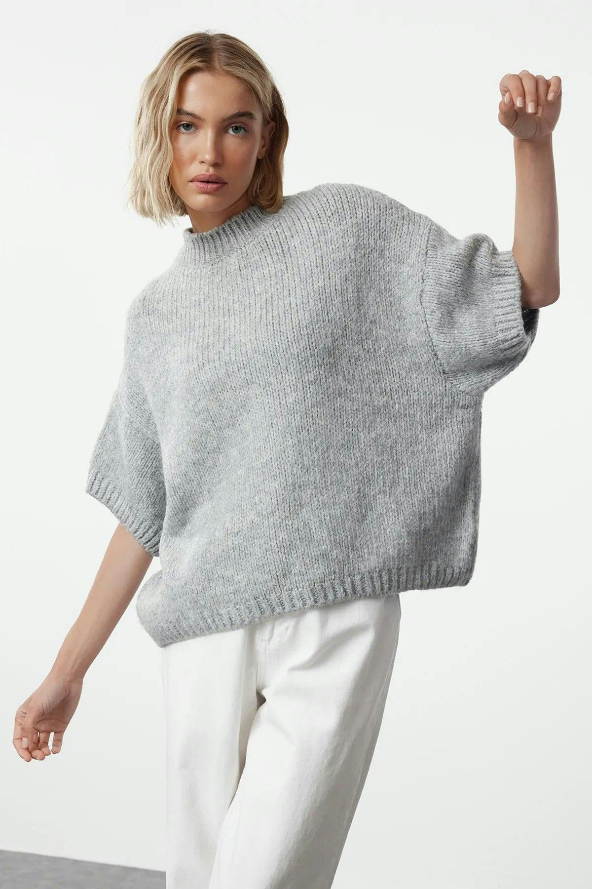 Hoxton Gal Grey Oversized Soft-Touch Knit Sweater - L