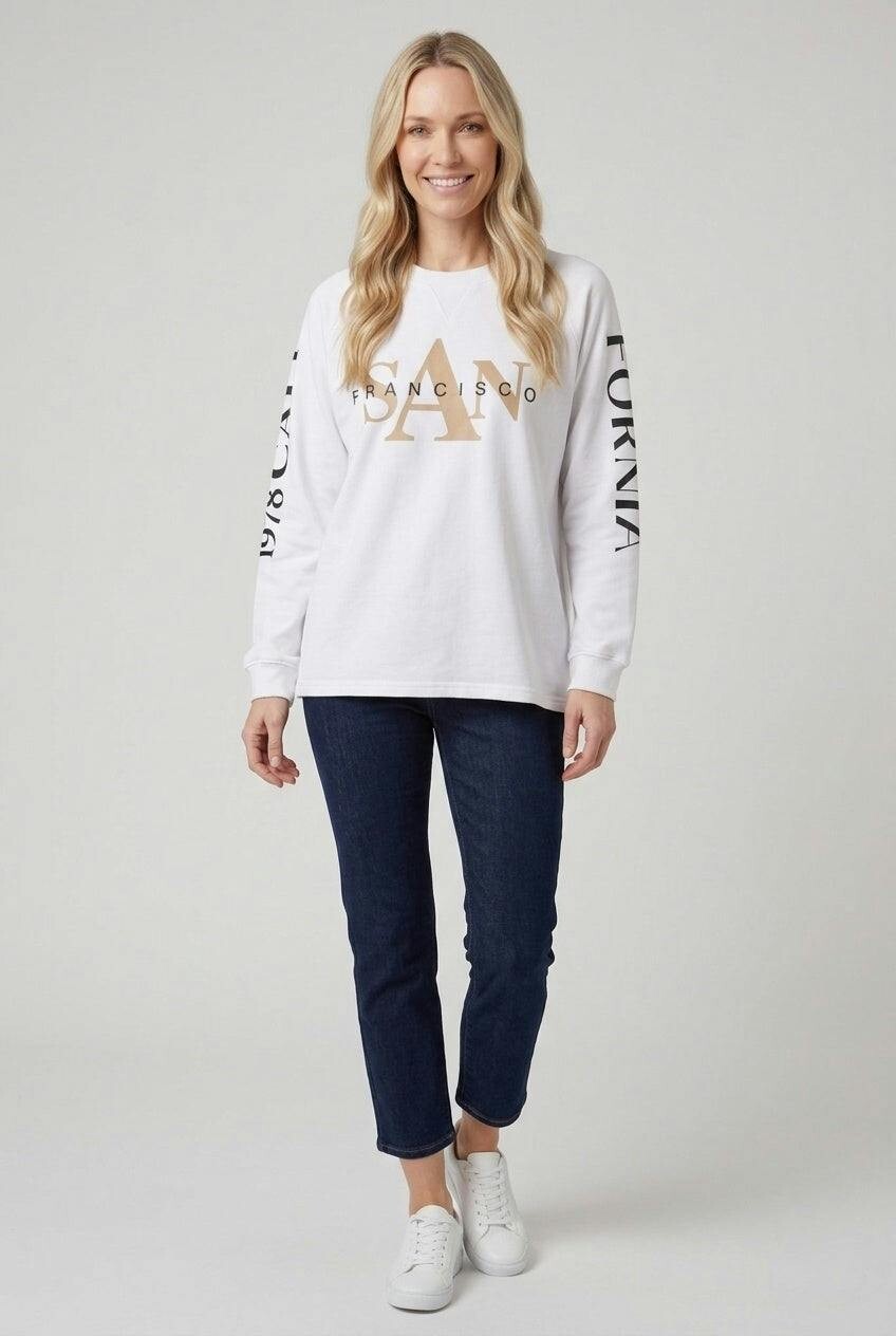 Izabel London White San Francisco Print Long Sleeve Top - 16