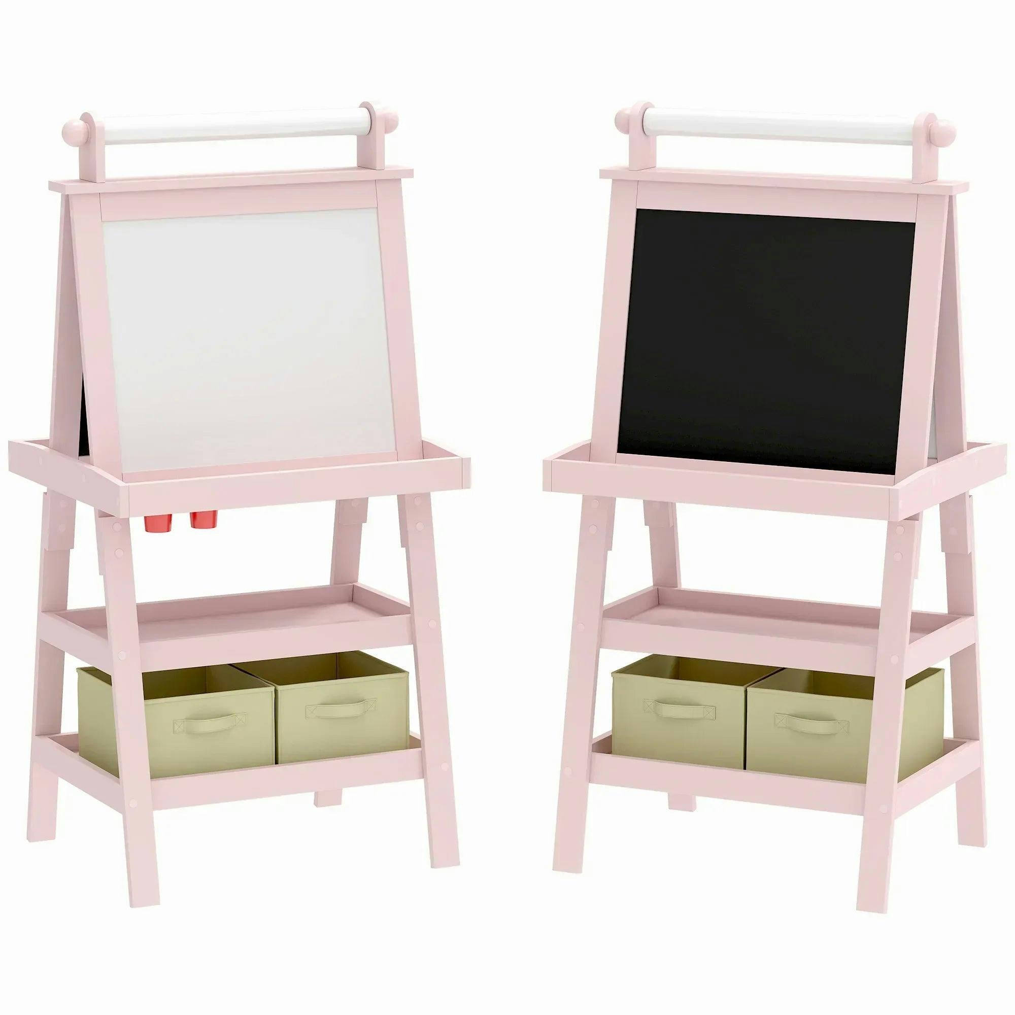 Double Sided Art Easel for Kids with Paper Roll Storage Baskets Pink - Image 5