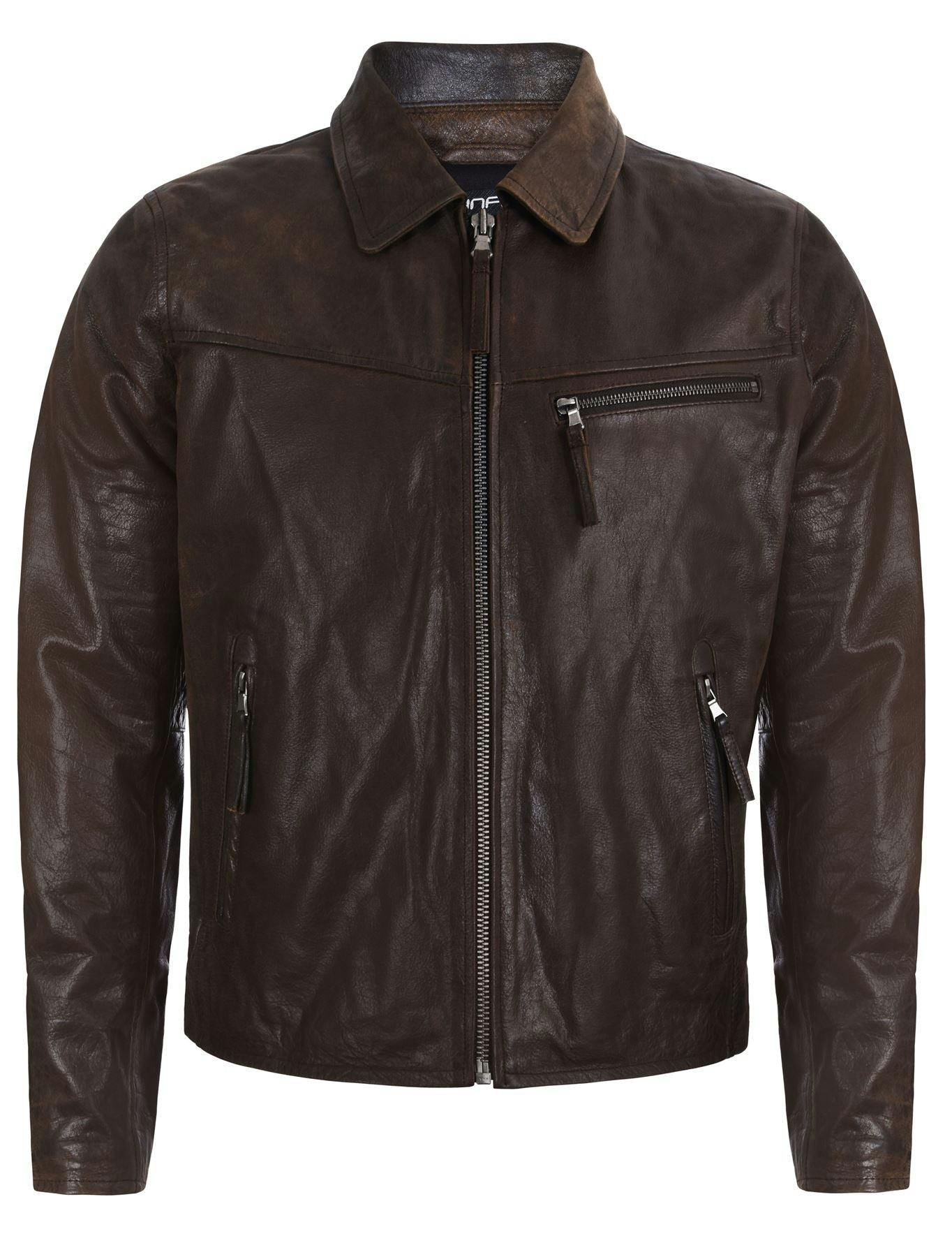 Infinity Leather Men's Brown Harrington Cow Hide Leather Jacket-Lima - Uk L | Eu 50 | Us 40
