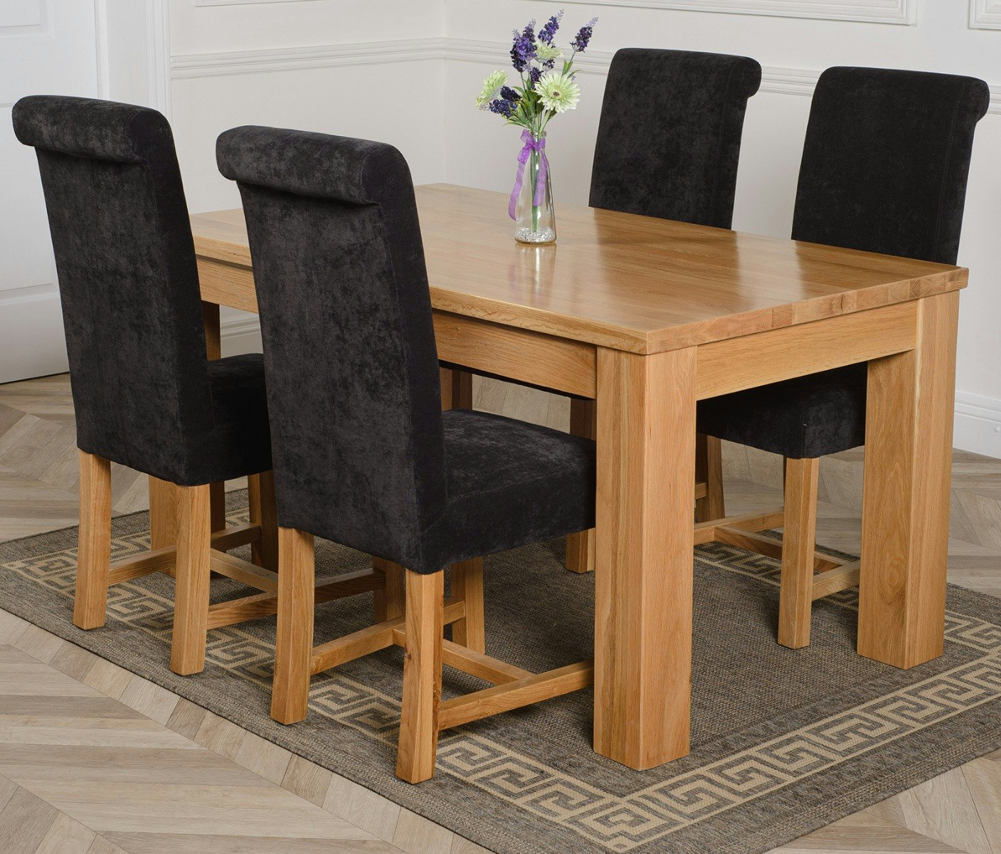 That's Furniture Black Dakota Oak Dining Table With Washington Fabric Chairs - 4 Chairs Medium