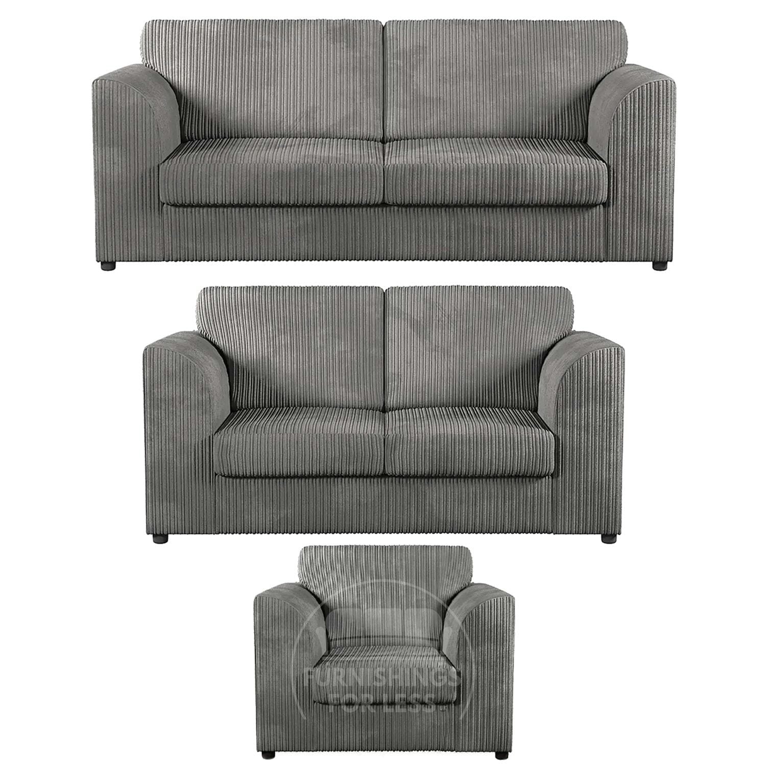 Furnishings For Less Grey Luxor Full Jumbo Cord 3 Piece Suite - Full Back