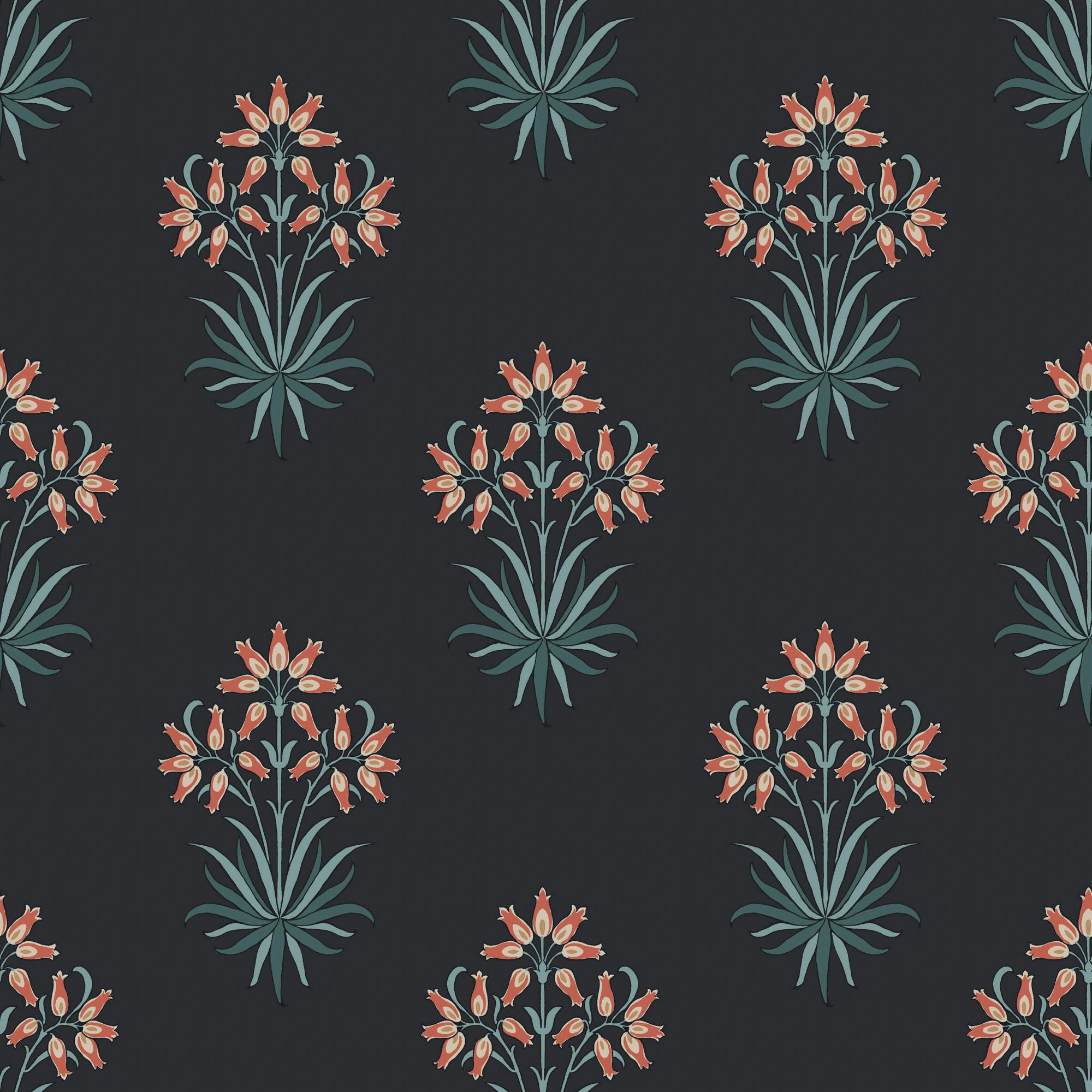 William Morris At Home Ivory/Blue/Green Hyacinth Flower Wallpaper | Midnight