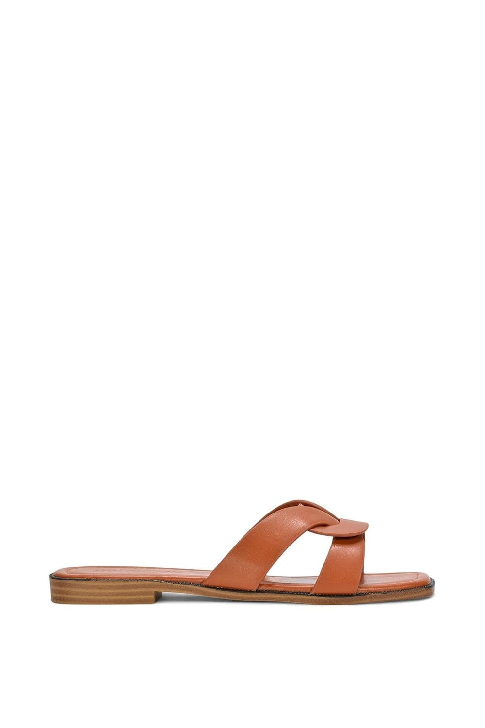 Xy London Women's Light Open Toe Slip On Slider Sandals With Square Toe - Tan - 5