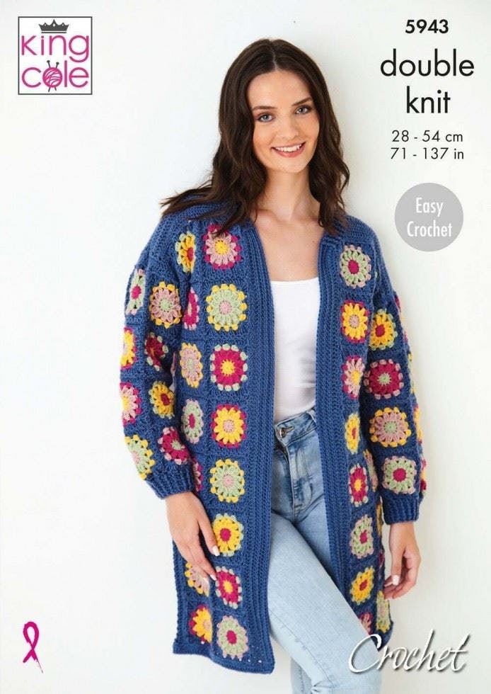 King Cole DK Crochet Pattern - 5943 Long Cardigan & 1/2 Sleeve Cropped Cardigan - Image 4