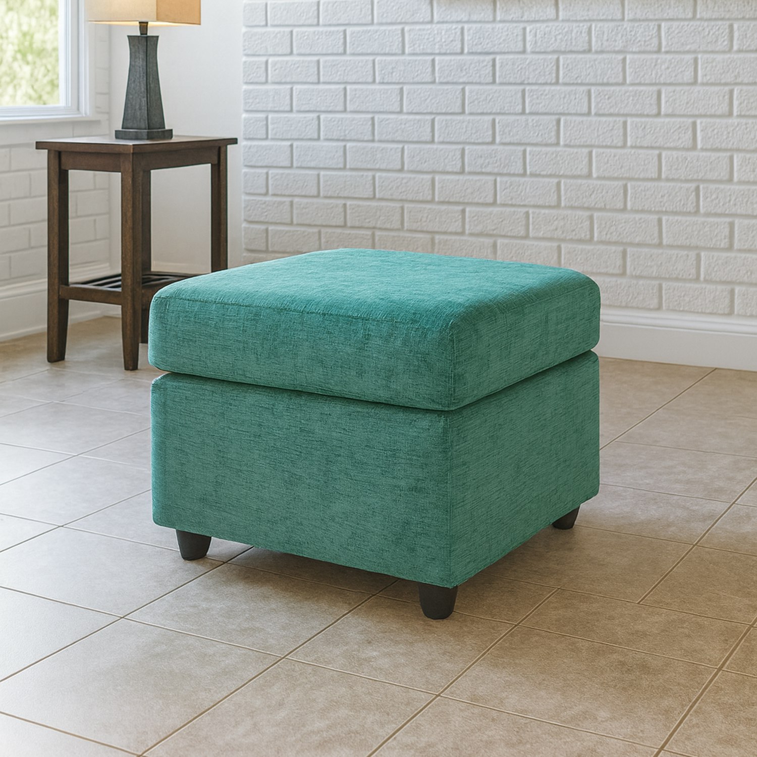 Rackhams Beige/Black/Blue Monaco Chenille Fabric Footstool - Teal
