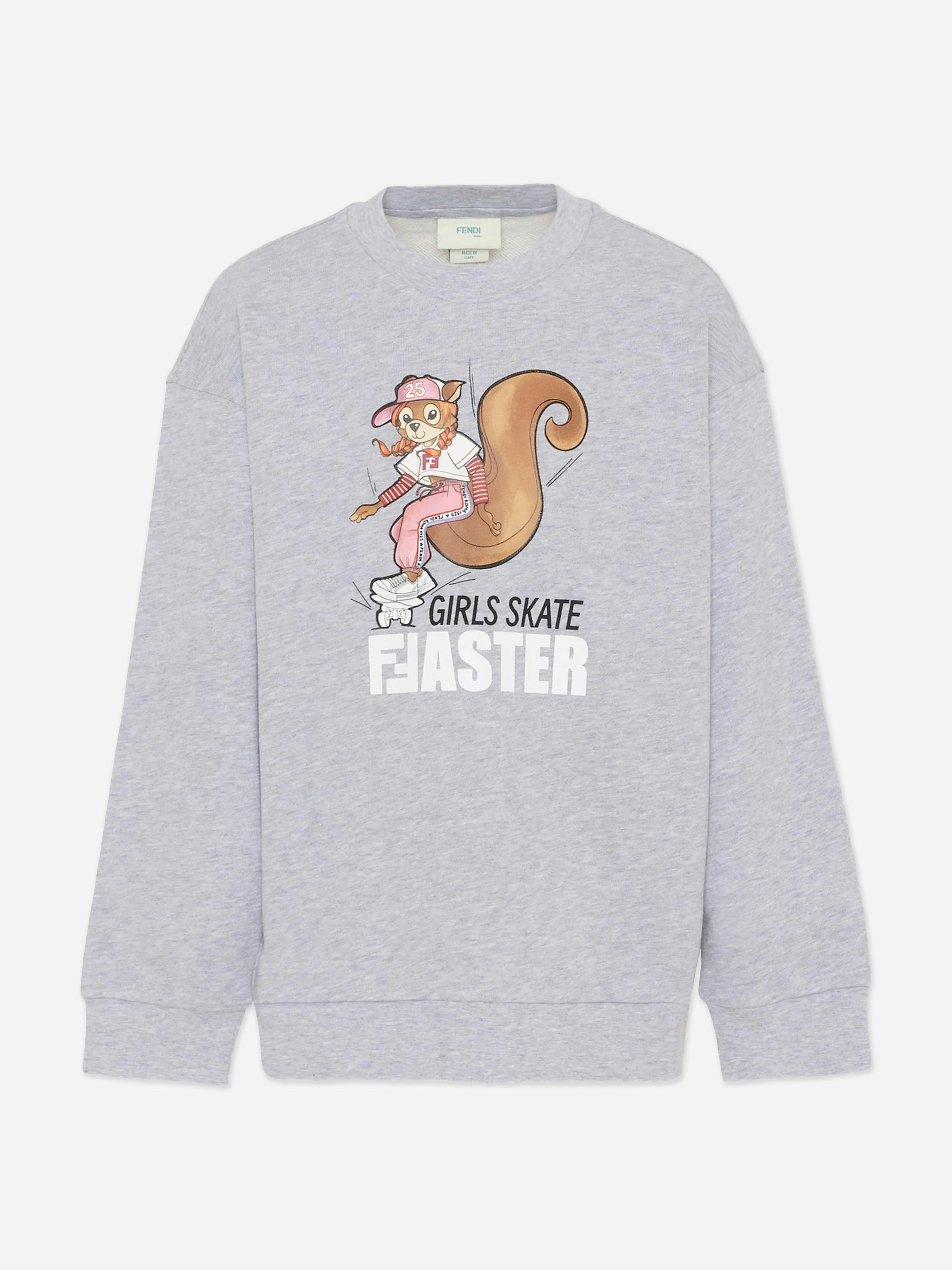 Fendi Kids Girls Grey Fendi Squirrel Sweatshirt In - 10 Yrs