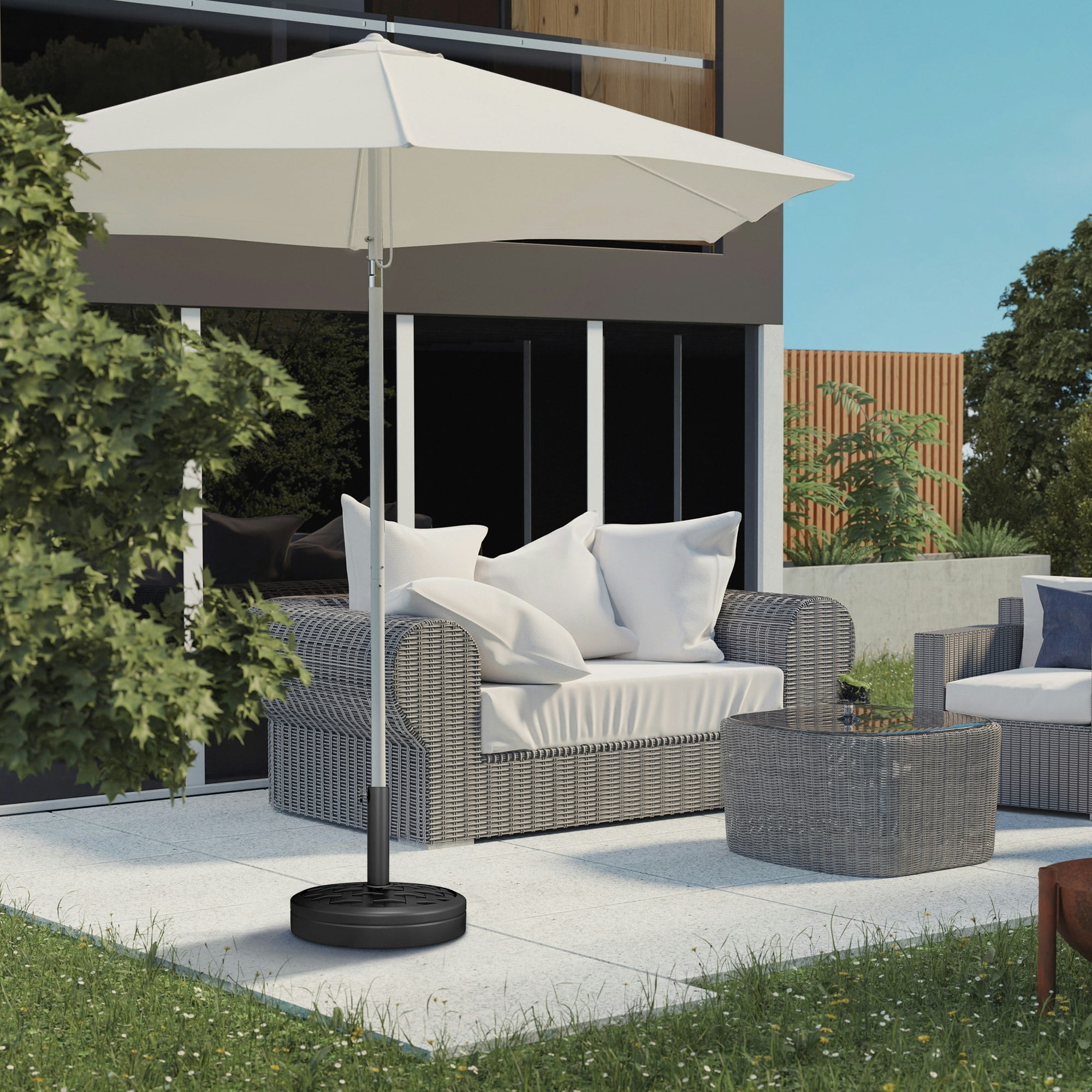 Rackhams 18Kg Concrete Parasol Base With Rattan Effect Heavy Duty Umbrella Stand