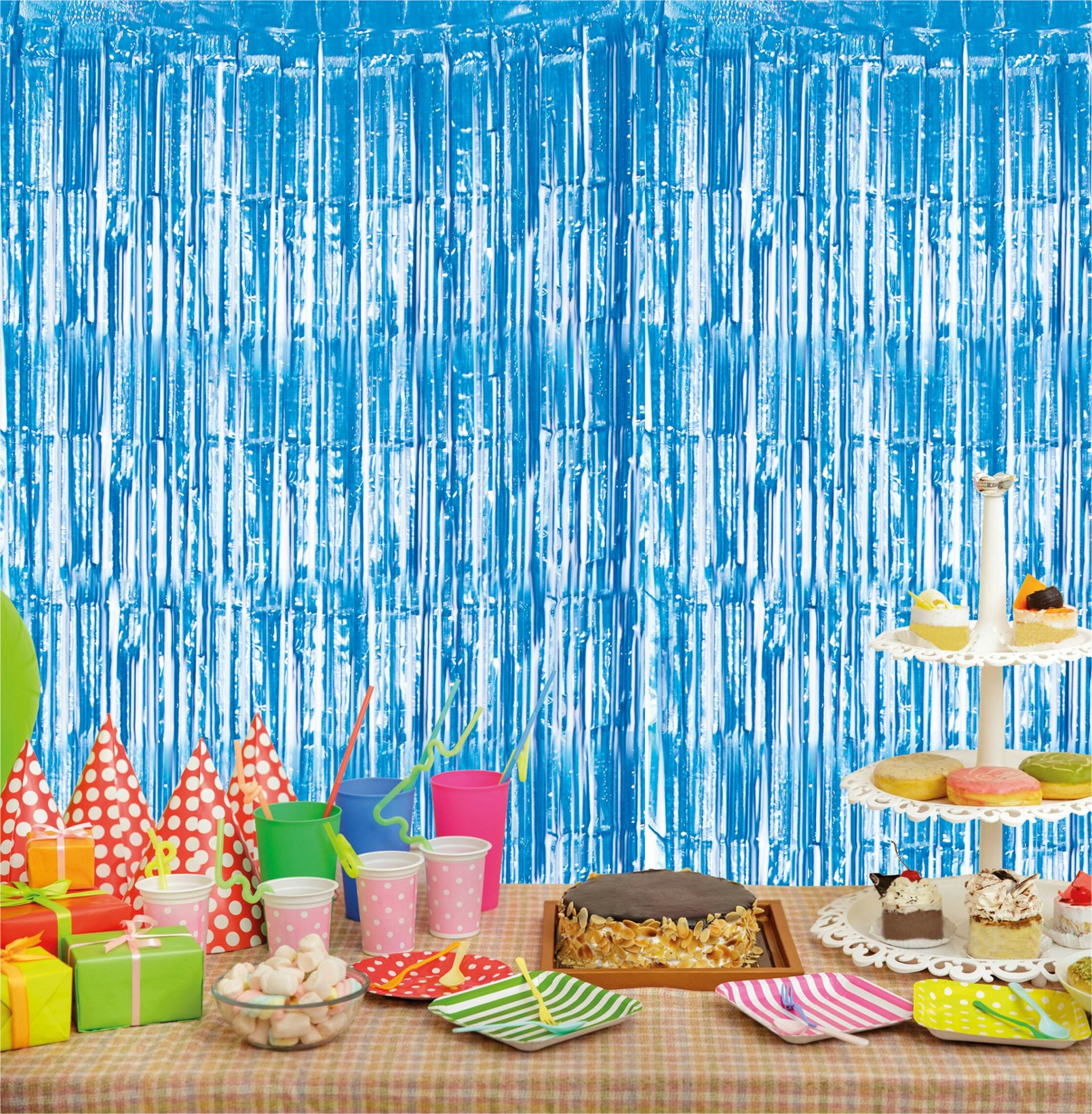 Cheetah Blue Shimmer Tinsel Curtain, 2.5M X 1M