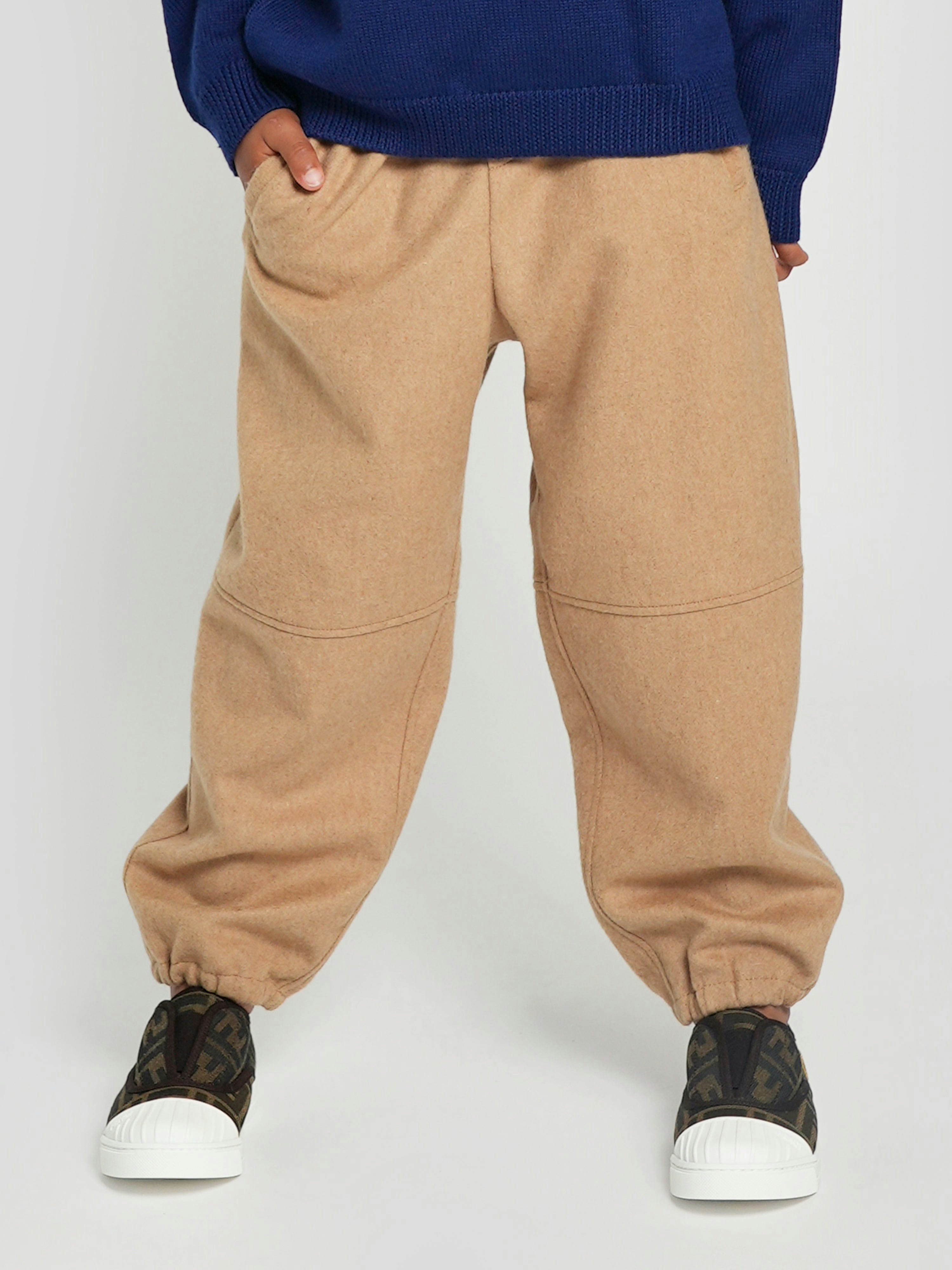 Fendi Kids Boys Beige Fendi Ff Pocket Flannel Trousers In - 8 Yrs