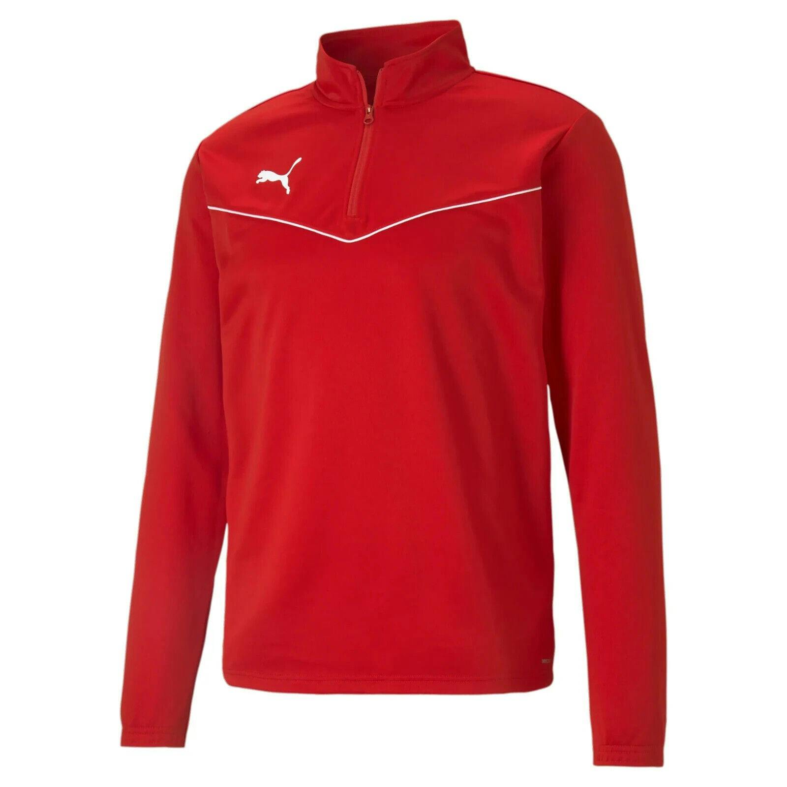 Puma Men's Red Teamrise 1/4 Tracksuit Zip Drill Midlayer Top 657394 - M
