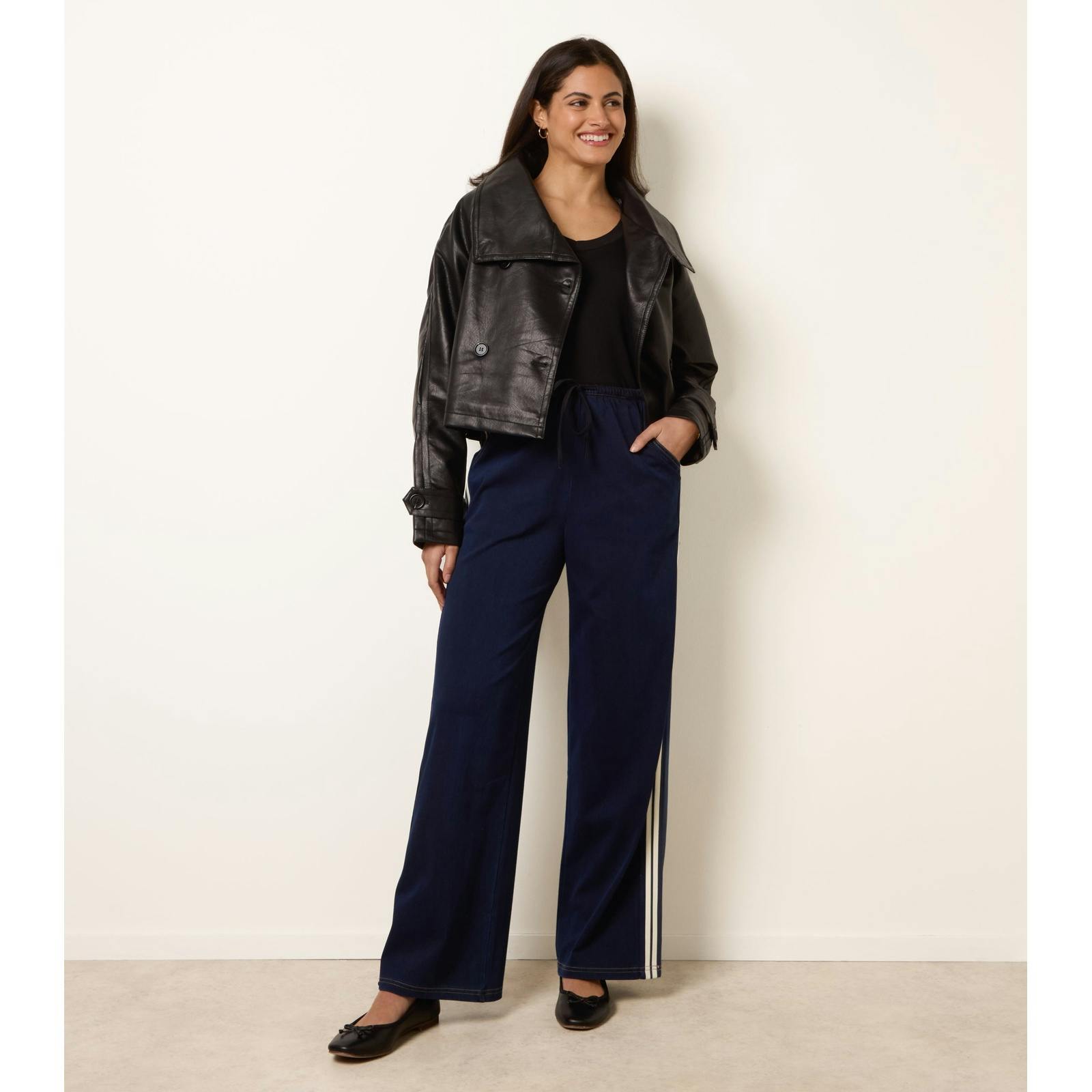 Blue Vanilla Stripe Trousers With Elasticated Waist - M - Navy