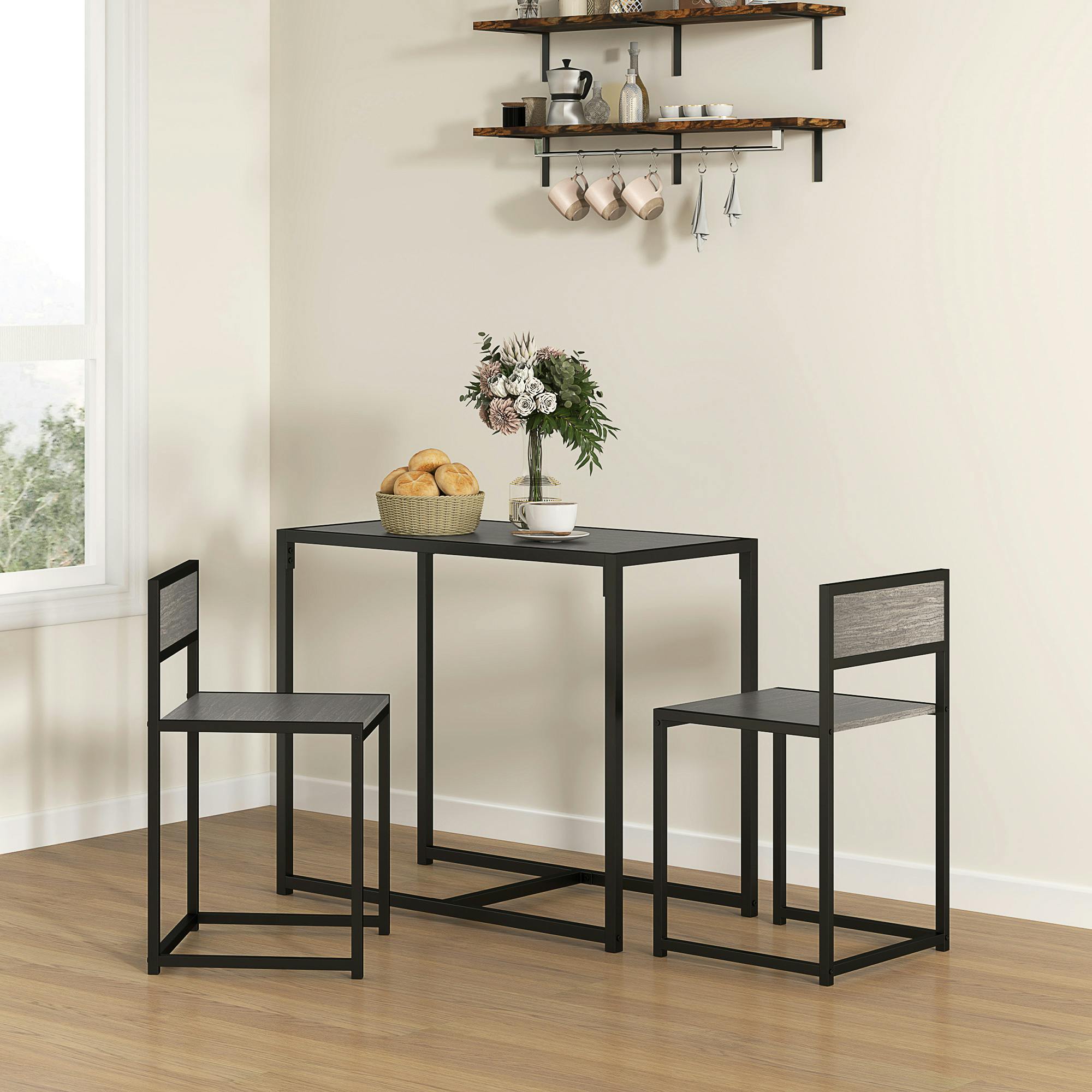 Rackhams Grey 3 Piece Dining Table Set With Metal Frame Natural