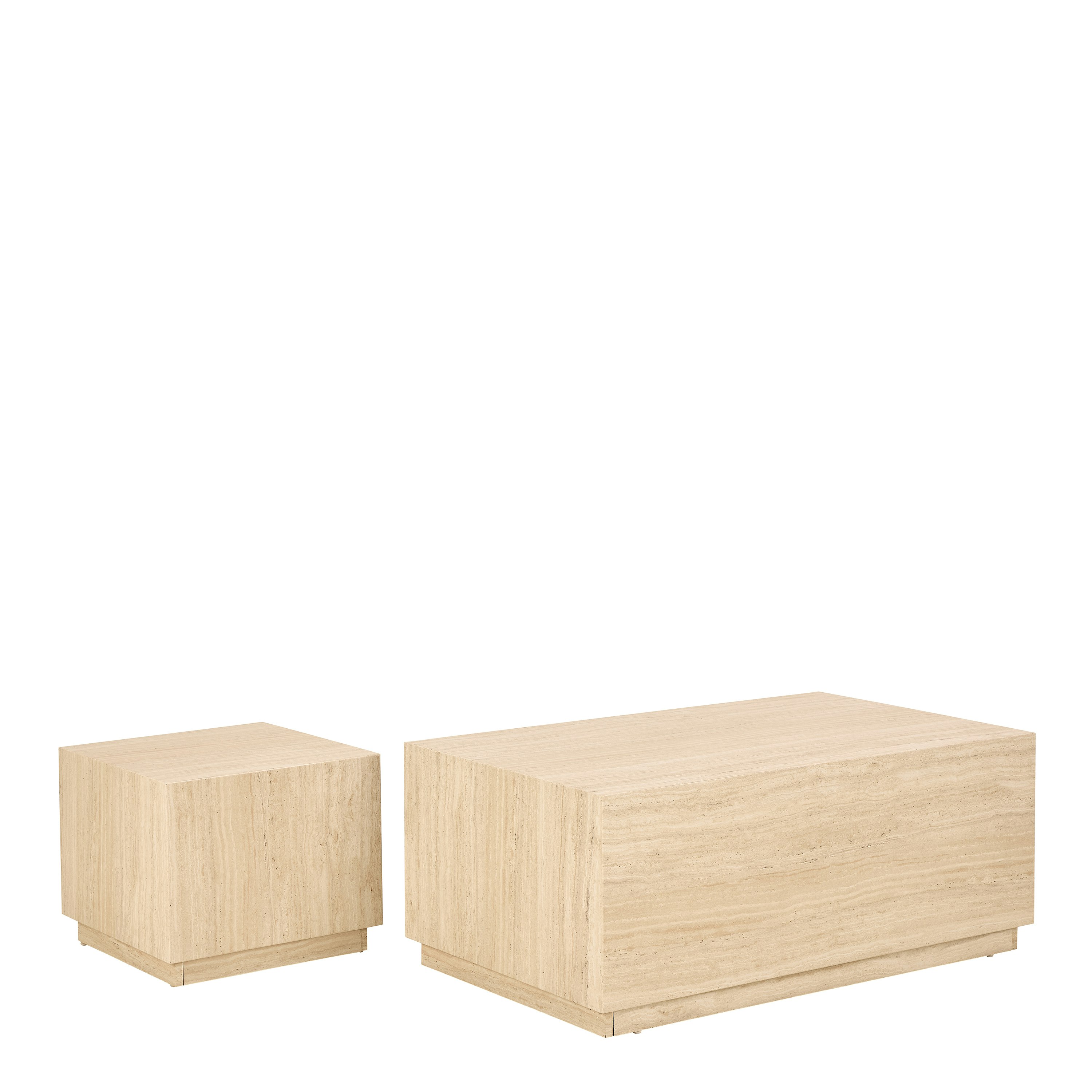 Rackhams Cream Dice Square And Rectangular Coffee Table Set Of 2 In Travertine Rough Paper Effect - Natural - 42