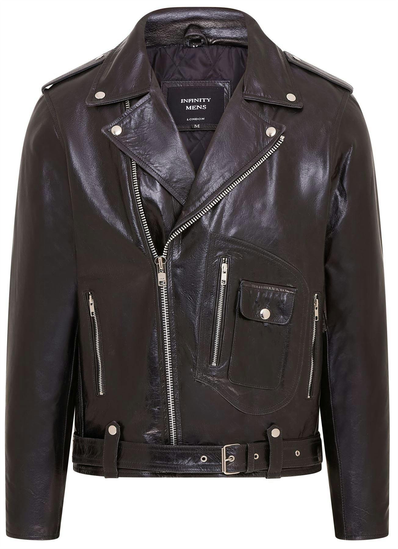 Infinity Leather Men's Black Cow-Hide Biker Brando Jacket - Pargas - Uk 3XL | Eu 56 | Us 46
